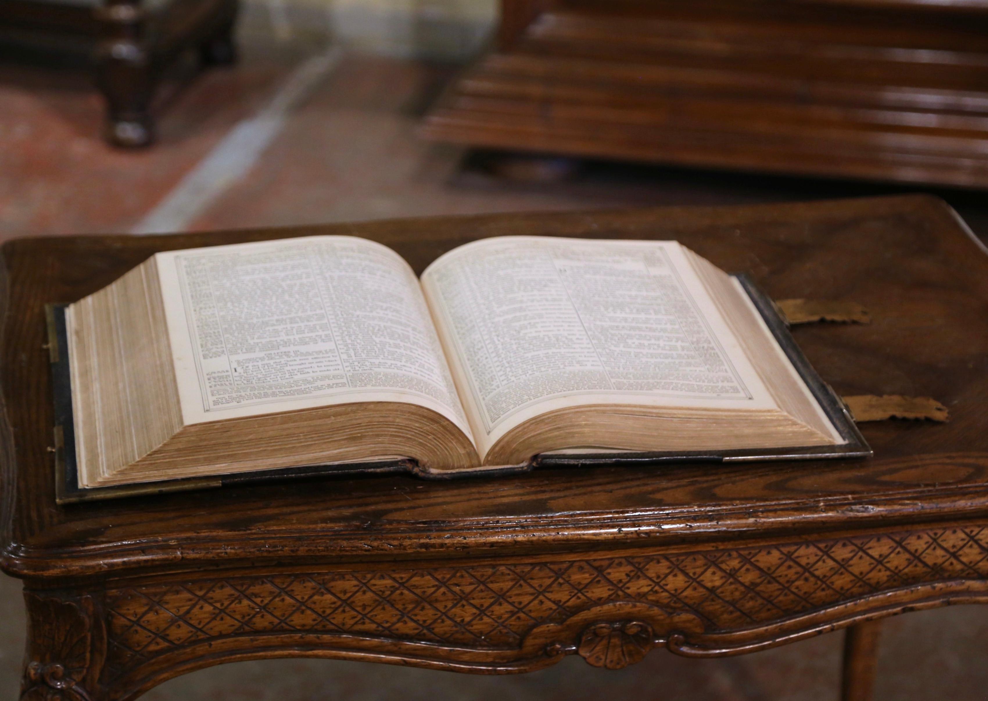 19th Century English Leather Bound and Brass Locks Holy Bible Illustrated 5