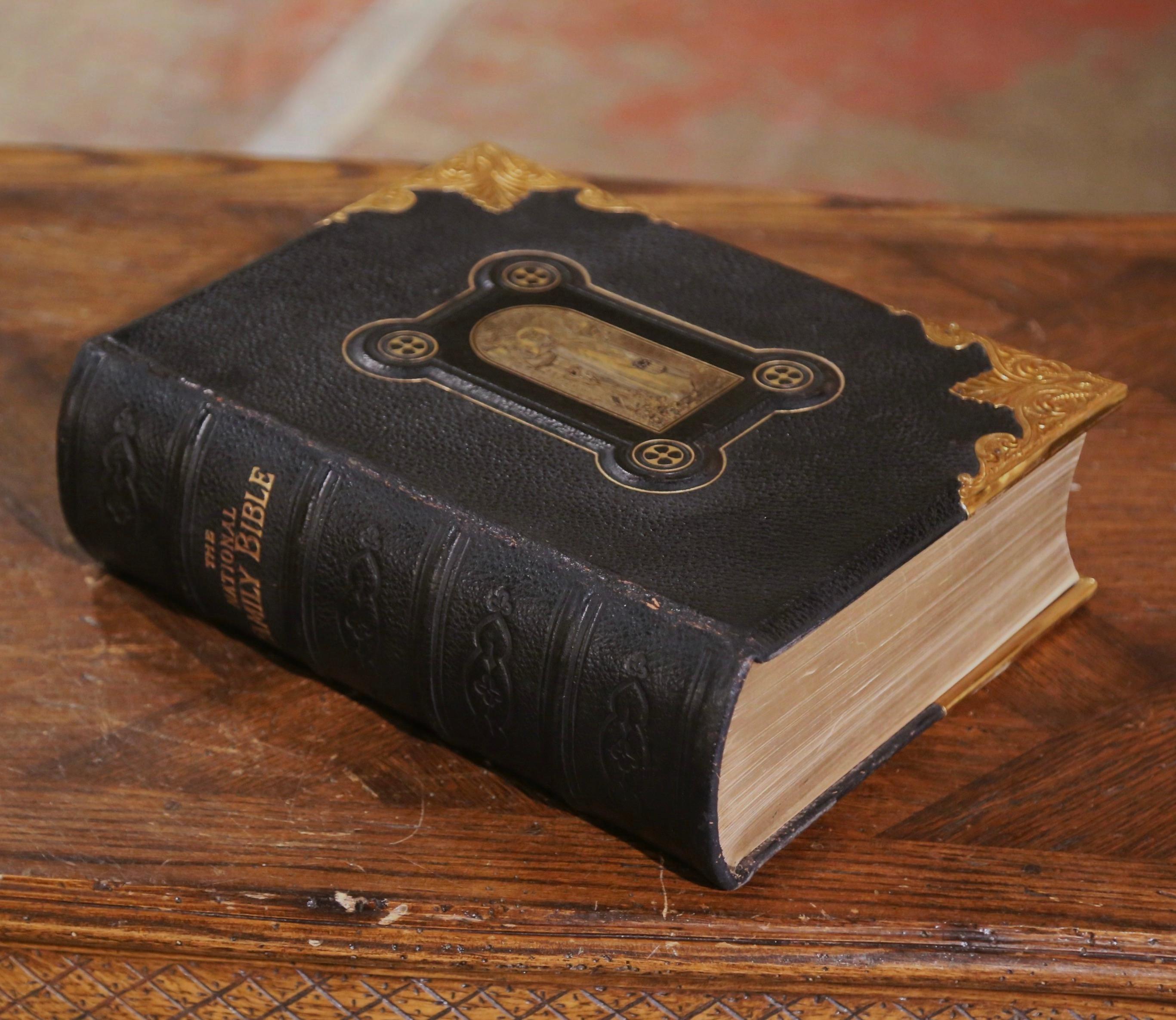 This beautiful antique National Family Bible was printed in England circa 1870, with an abridgement of the commentaries of Scott and Henry, and containing also many thousand critical and explanatory notes selected from the Standard Authors of Europe
