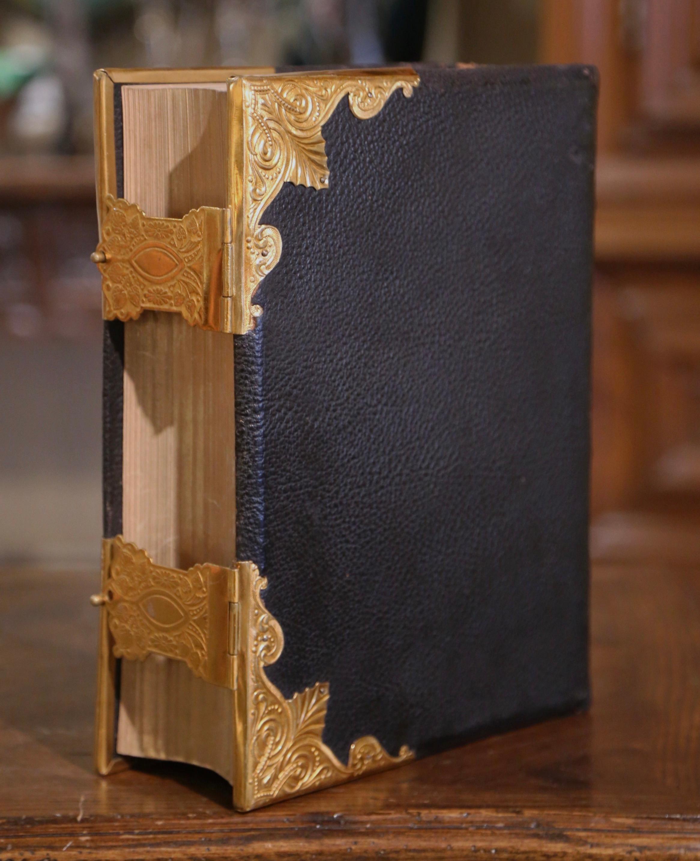 19th Century English Leather Bound and Brass Locks National Family Holy Bible For Sale 5