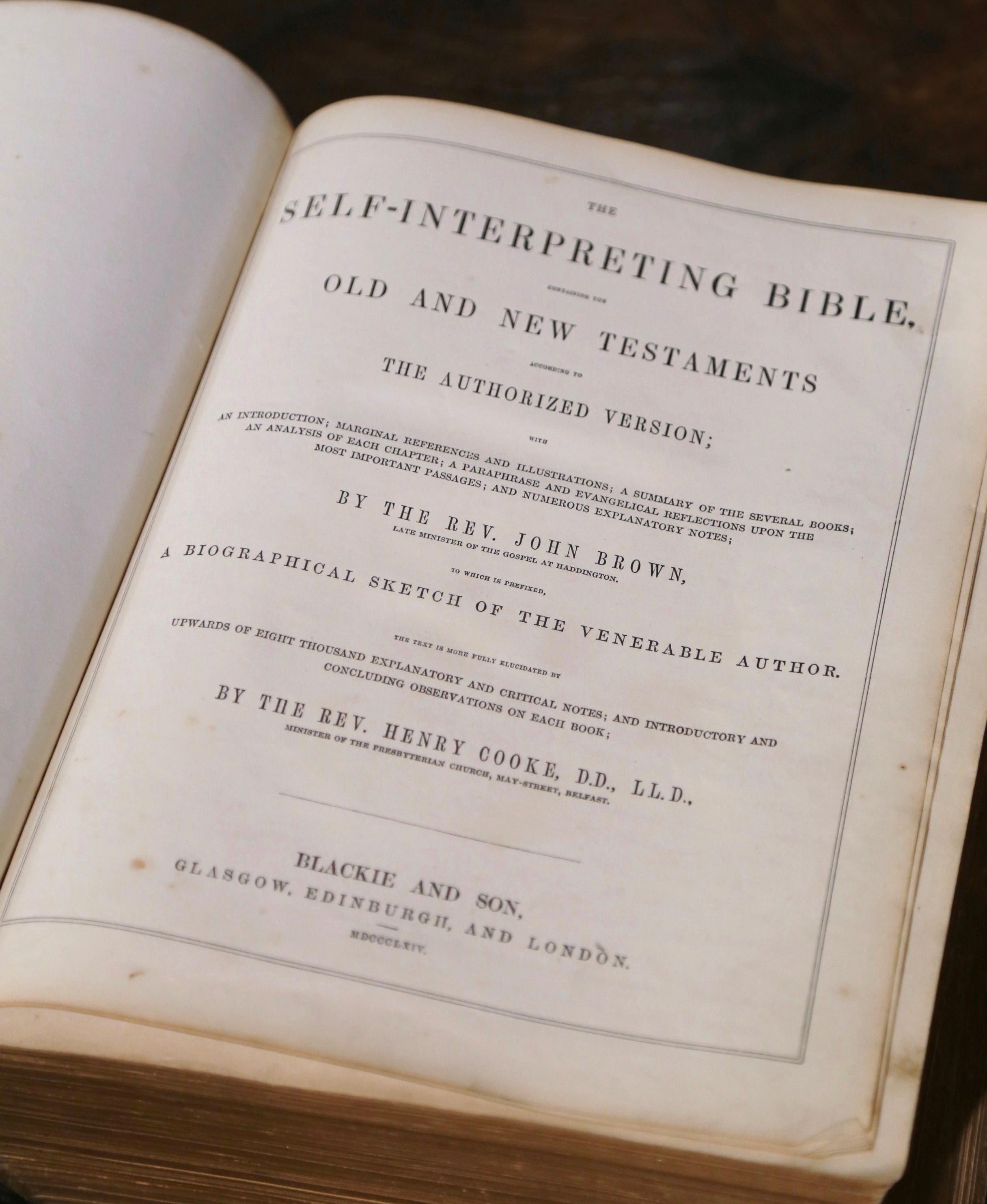 Englische ledergewickelte und vergoldete Heilige Bibel aus dem 19. Jahrhundert von John Brown, datiert 1864 (Geprägt) im Angebot