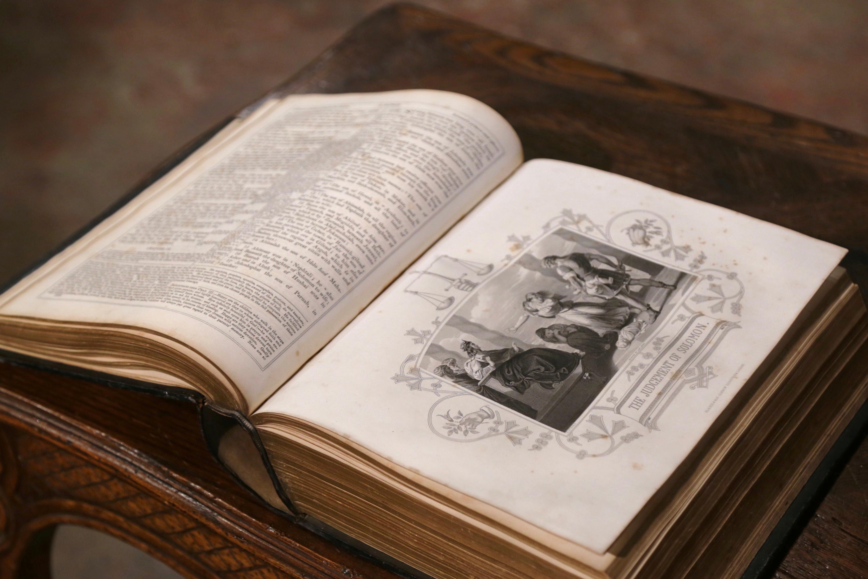 Cuir Holy Bible anglaise du 19ème siècle reliée et dorée par John Brown et datée de 1864 en vente