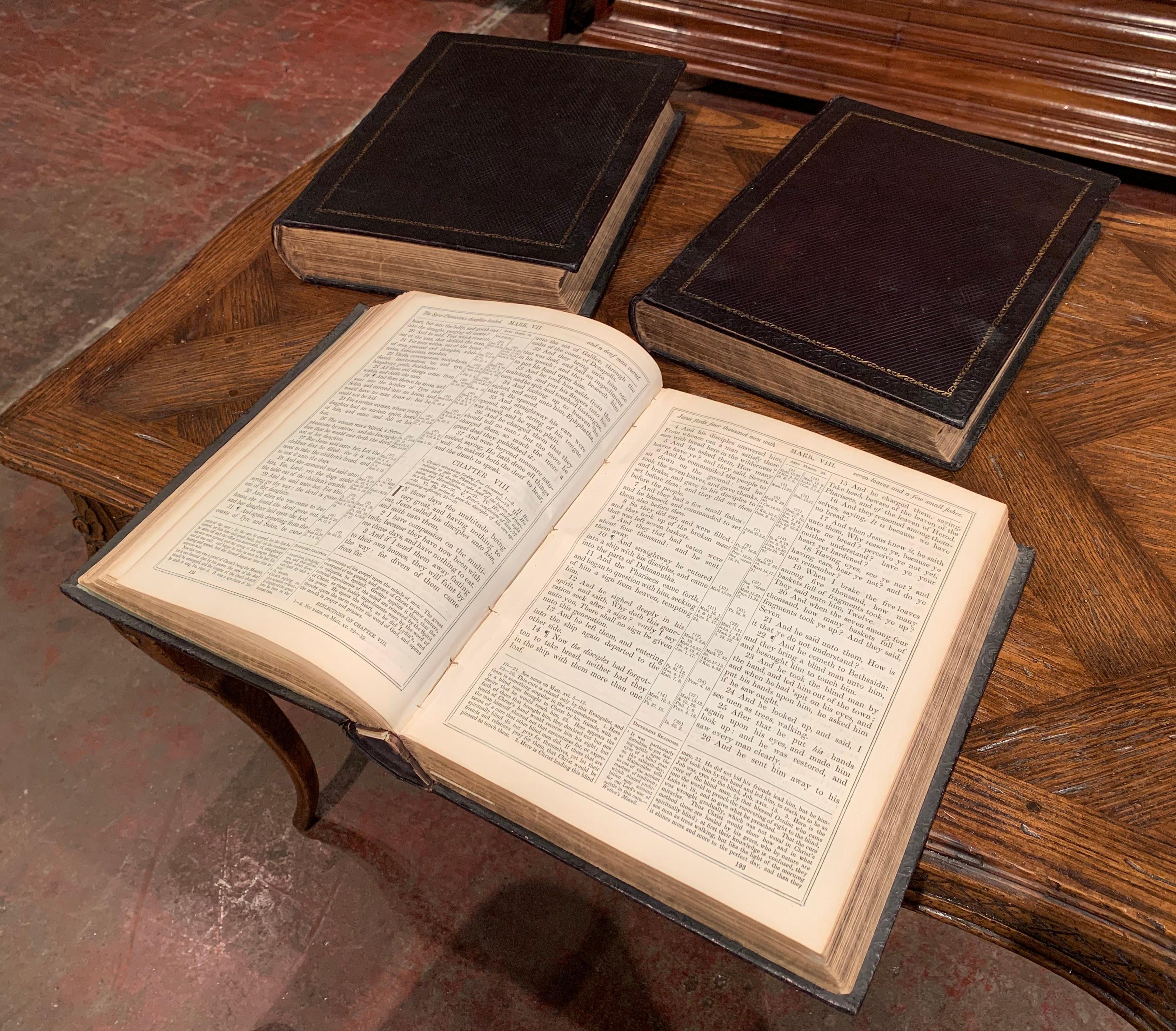 19th Century English Leather Bound and Gilt Holy Family Bible, Three Volumes 2