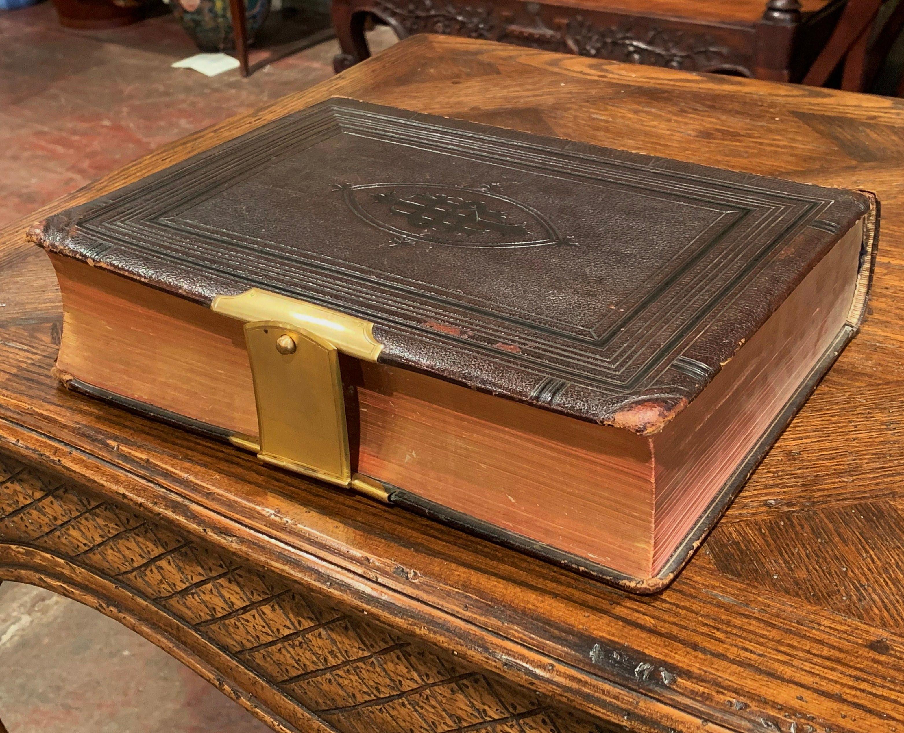 19th Century English Leather Bound Holy Bible with Gilt Tooling and Brass Lock 5