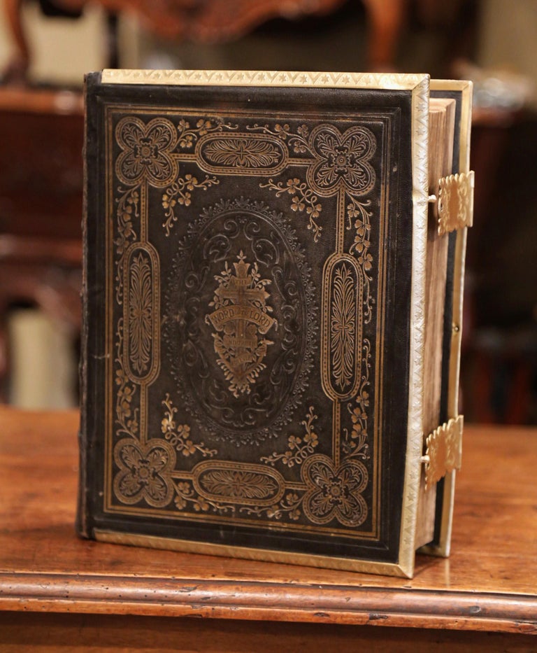 19th Century English Leather Bound Holy Bible with Gilt Tooling and