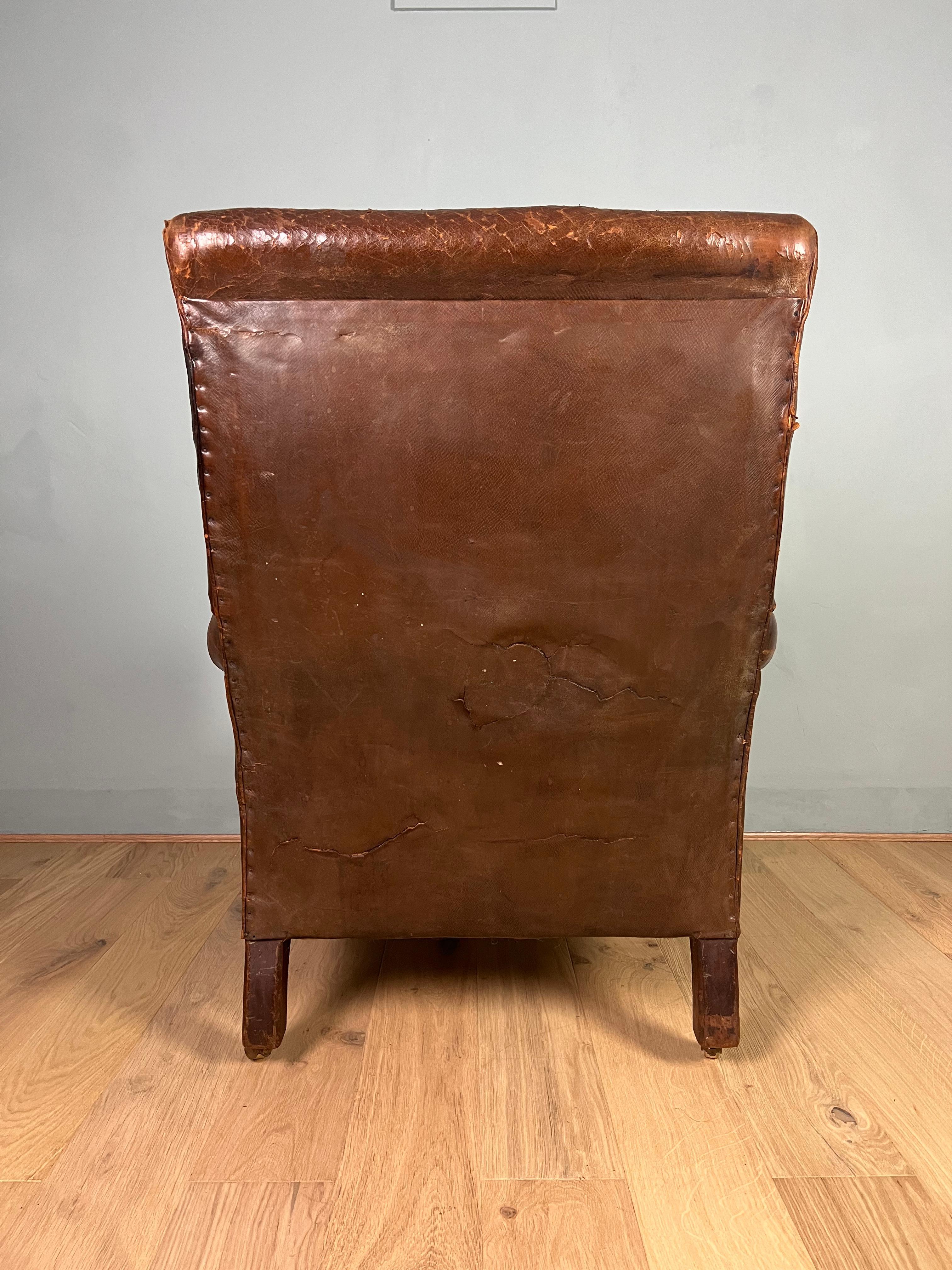 19th Century English Leather Deep Buttoned Easy “Howard” Style Armchair 1