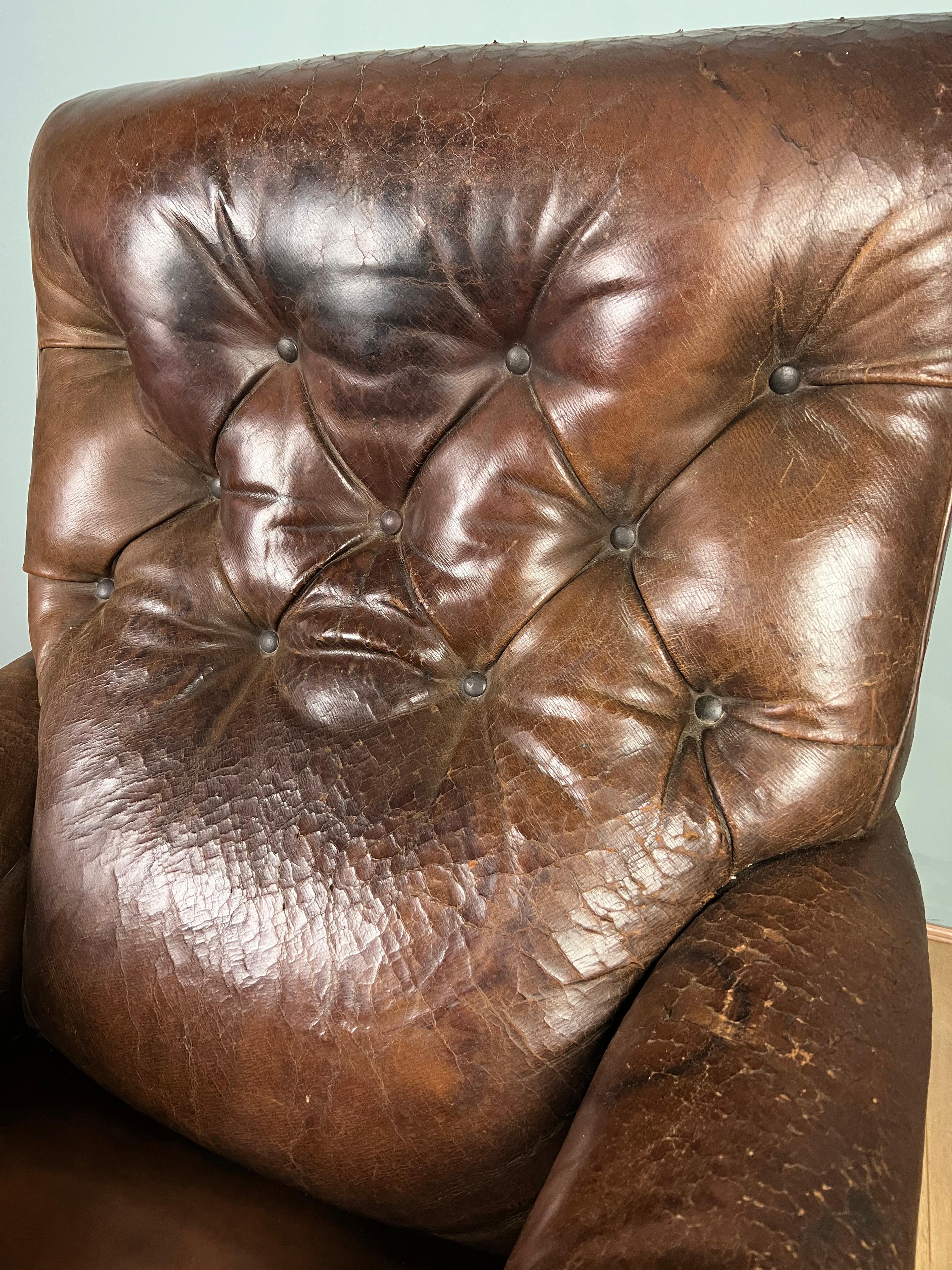 19th Century English Leather Deep Buttoned Easy “Howard” Style Armchair 2