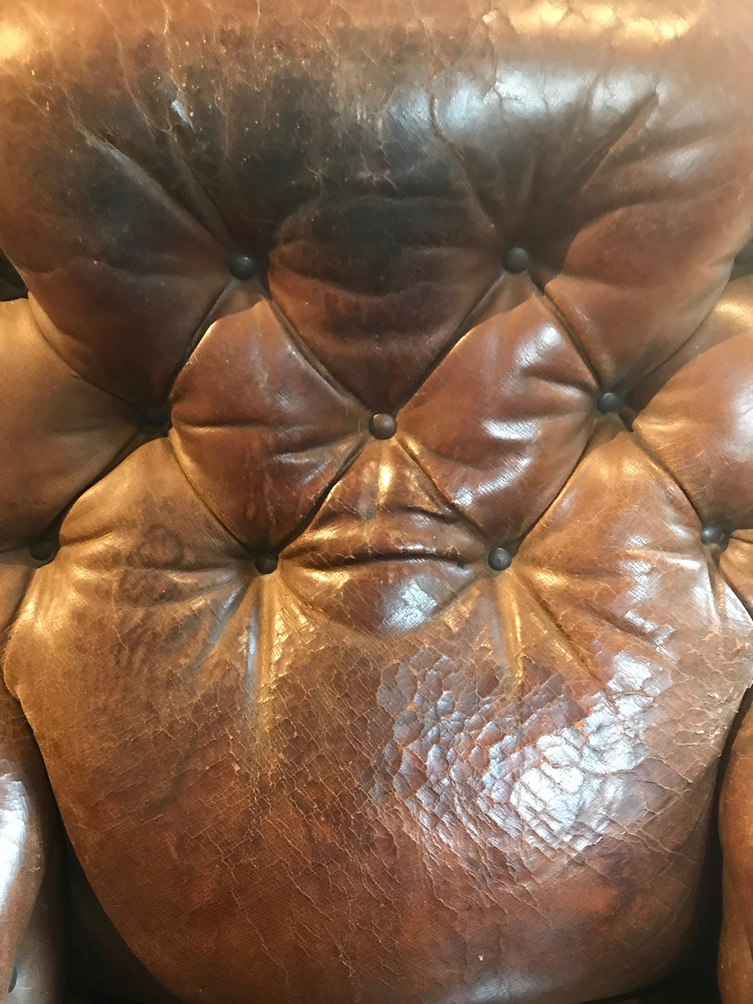 19th Century English Leather Deep Buttoned Easy “Howard” Style Armchair 4