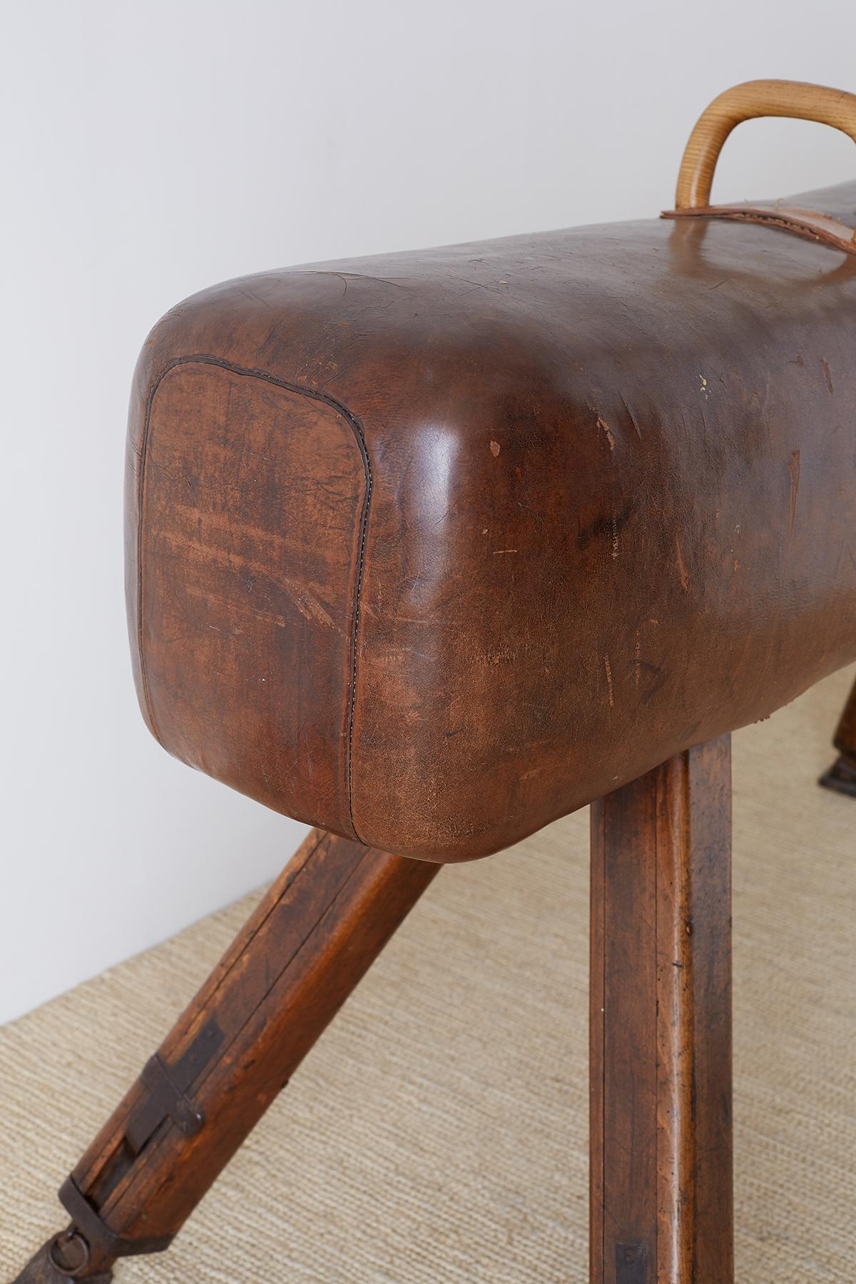 Hand-Crafted 19th Century English Leather Gymnastic Pommel Horse