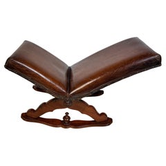 19th Century English Leather Hardwood Carved Rocking/ Gout Stool