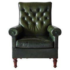 19th Century English Leather Library Armchair 