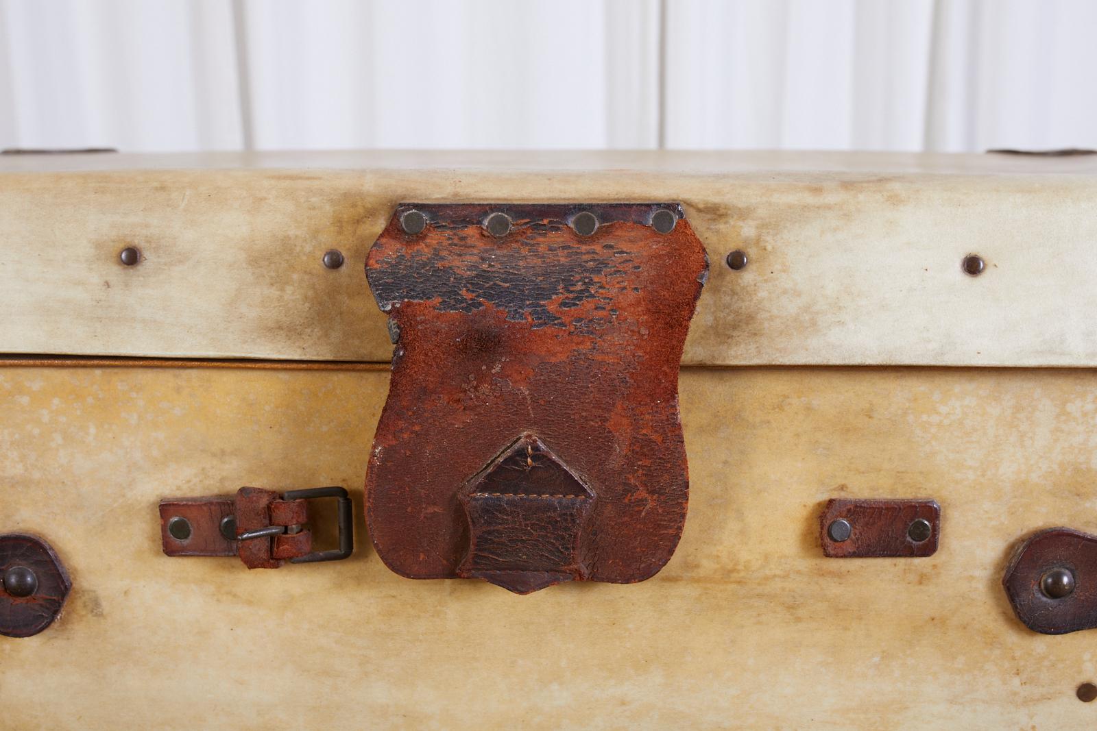 19th Century English Leather Luggage Trunk on Stand 4