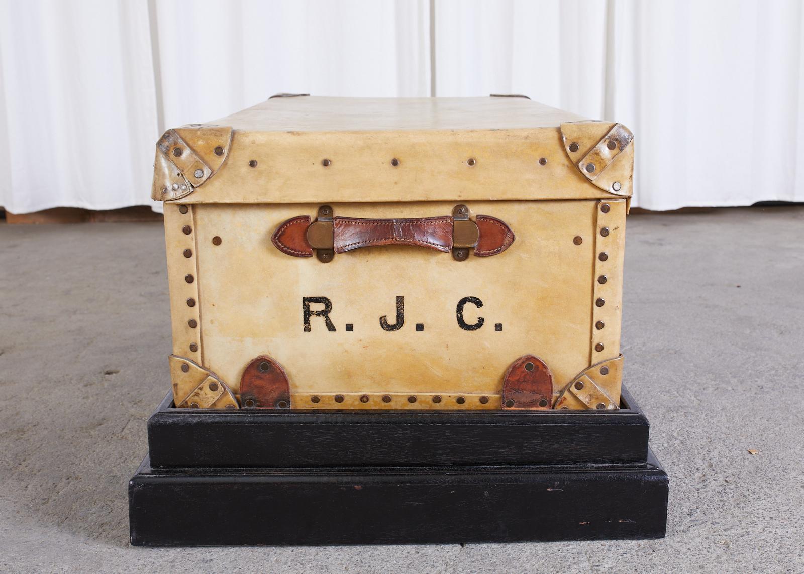 19th Century English Leather Luggage Trunk on Stand 7