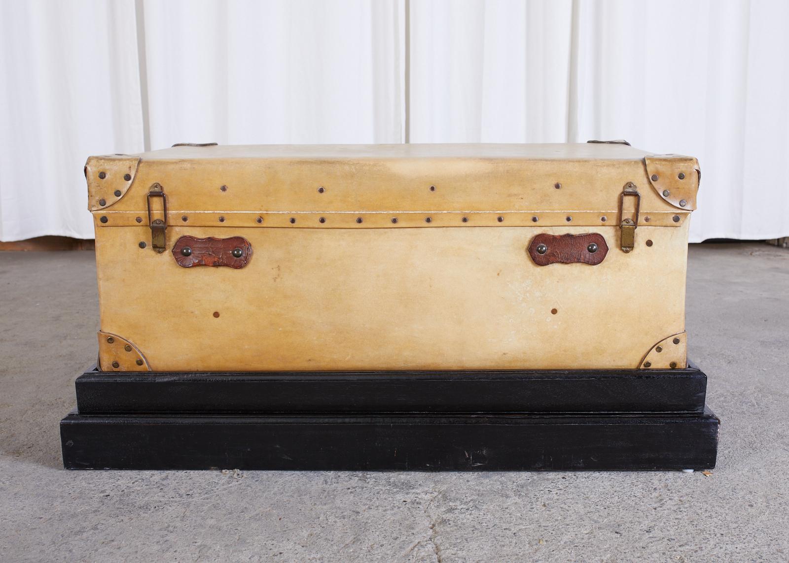 19th Century English Leather Luggage Trunk on Stand 8