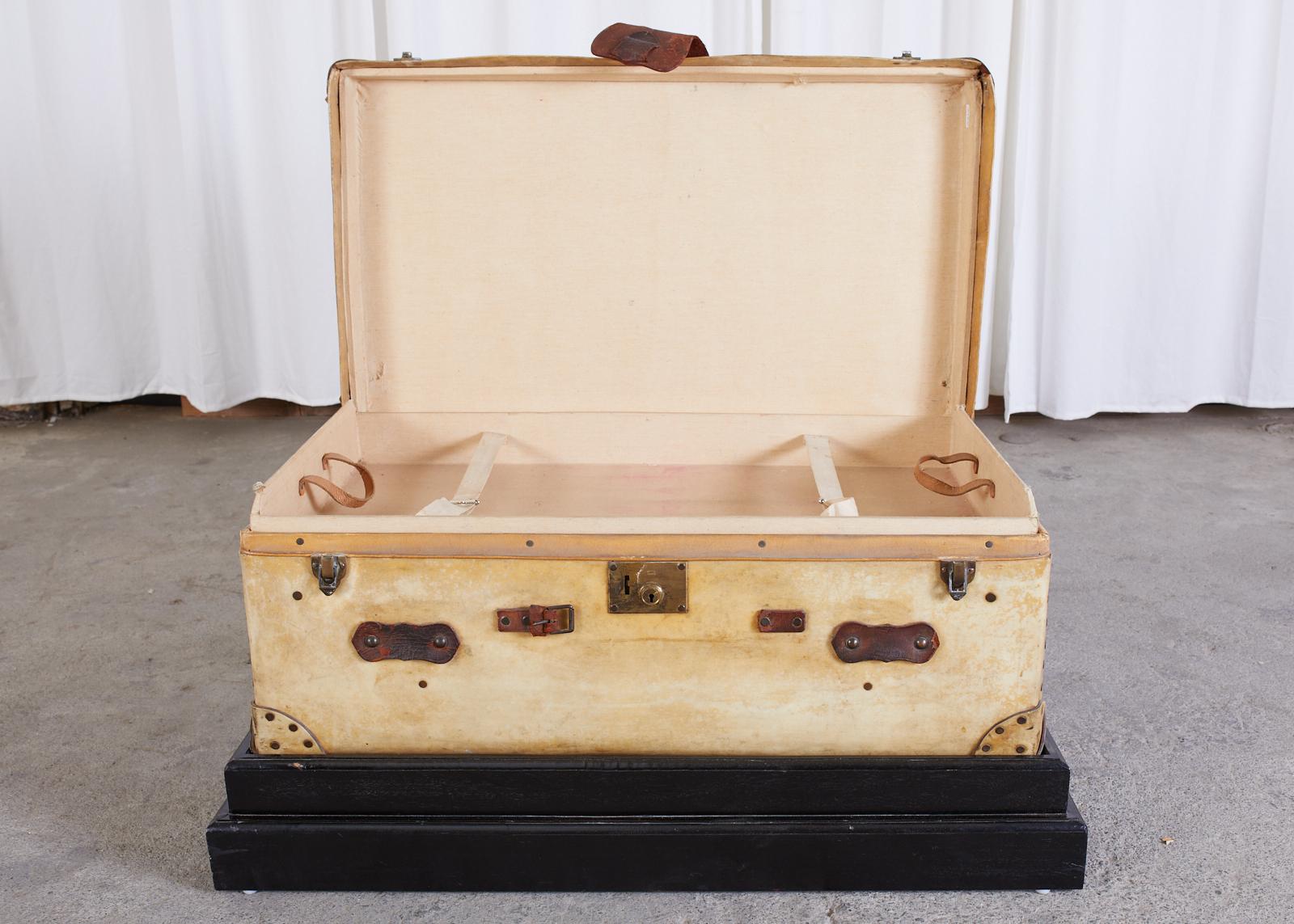 Ebonized 19th Century English Leather Luggage Trunk on Stand