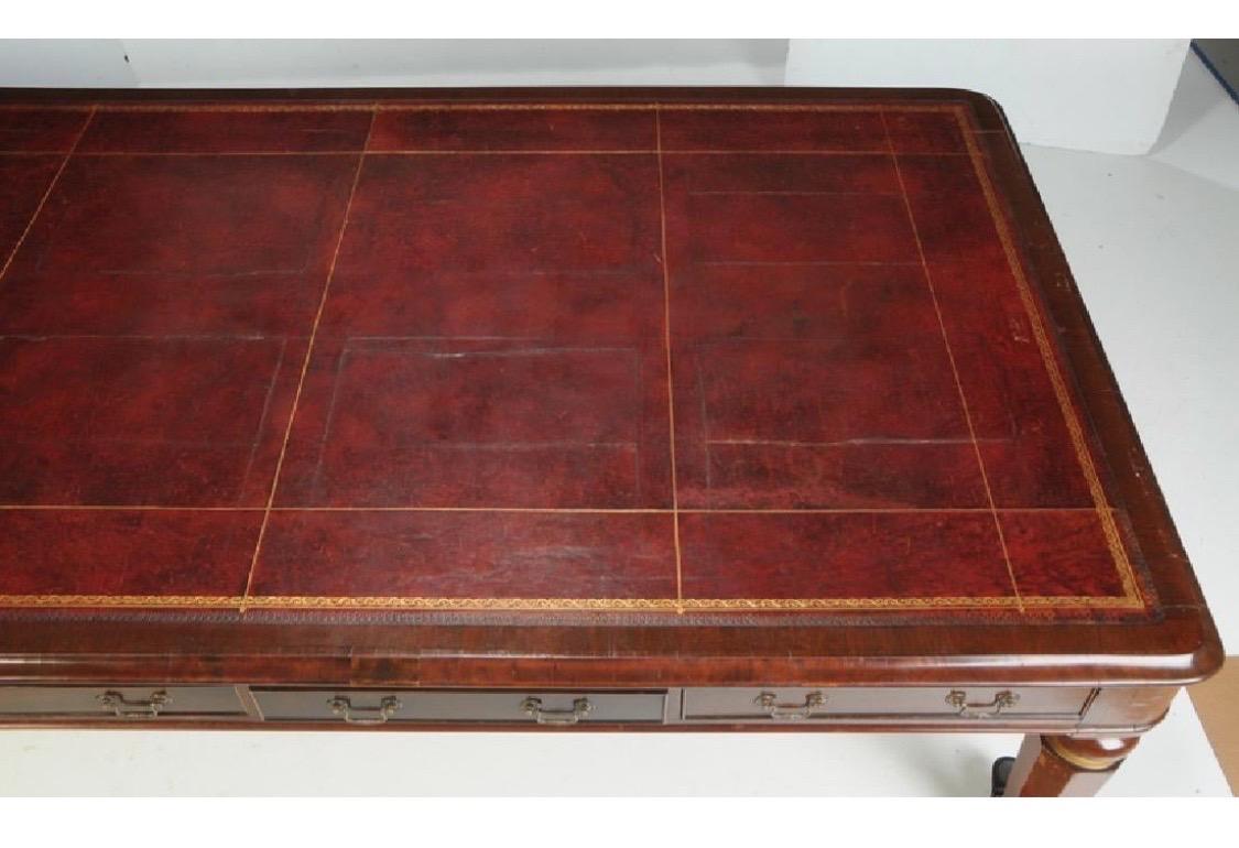 19th Century English Leather Top Mahogany Executive Conference Table In Good Condition For Sale In Charleston, SC