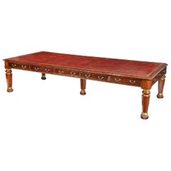 19th Century English Leather Top Mahogany Executive Conference Table