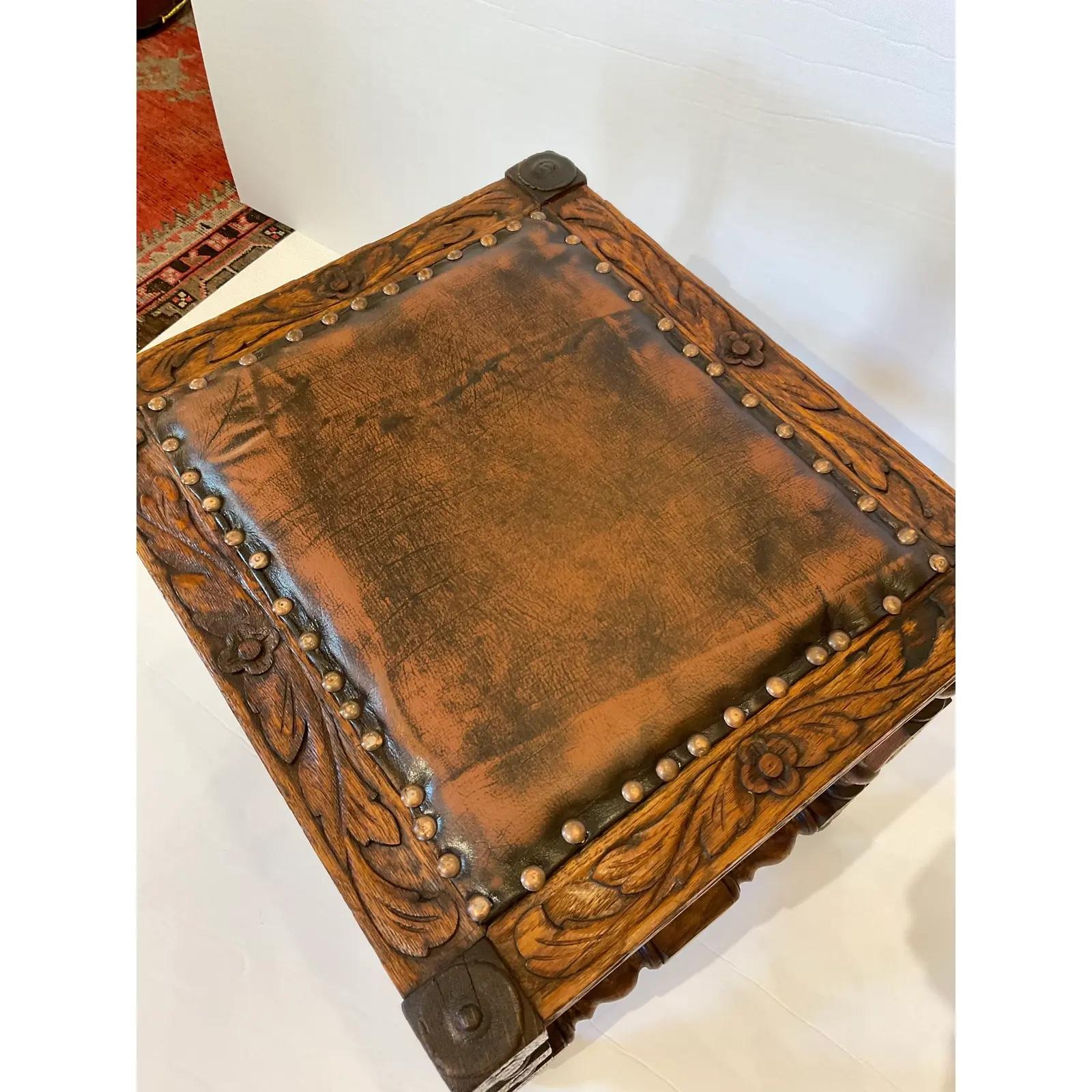 European 19th Century English Leather Top Stool For Sale