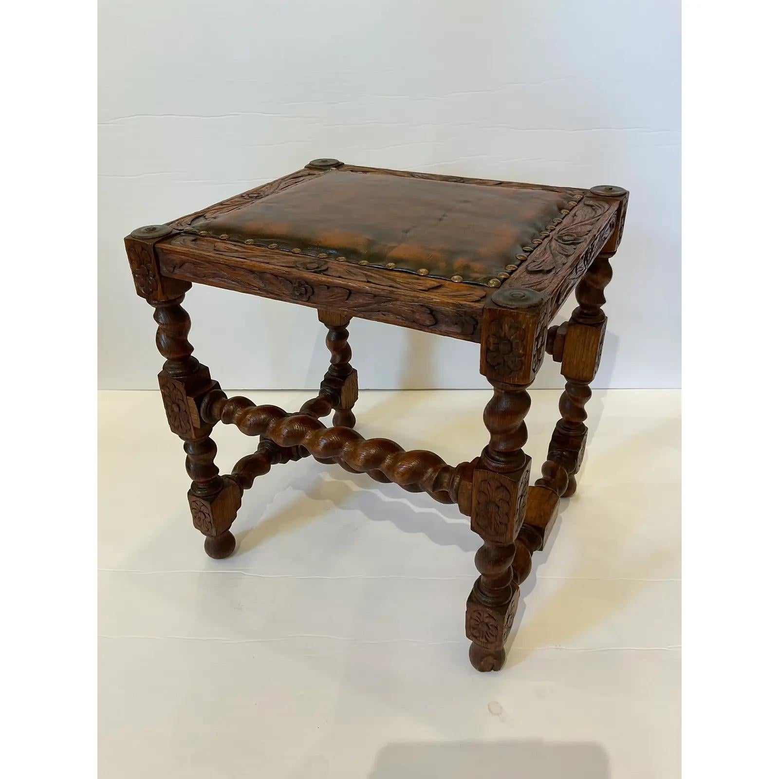 19th Century English Leather Top Stool For Sale 1
