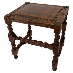 19th Century English Leather Top Stool