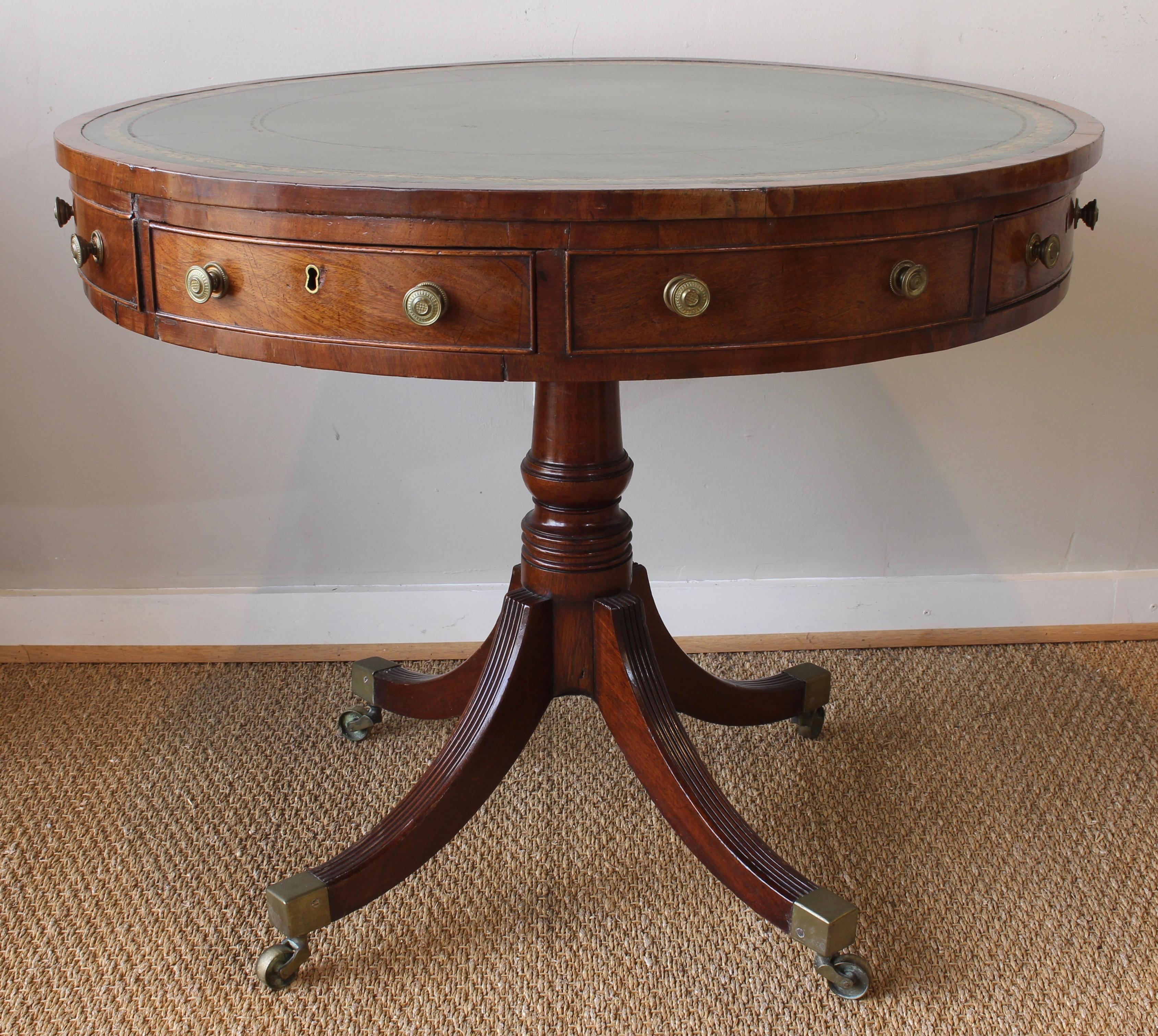 George III 19th Century English Leather Topped Drum Table