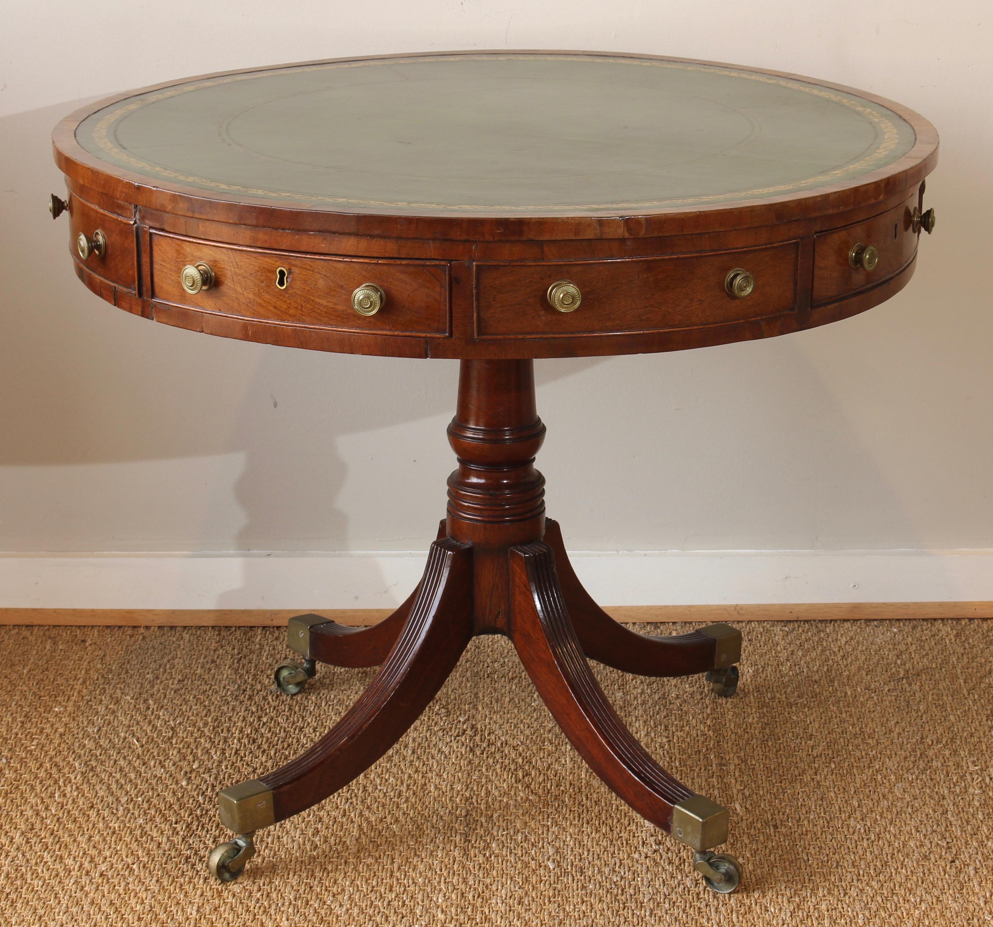 19th Century English Leather Topped Drum Table In Good Condition In Kilmarnock, VA