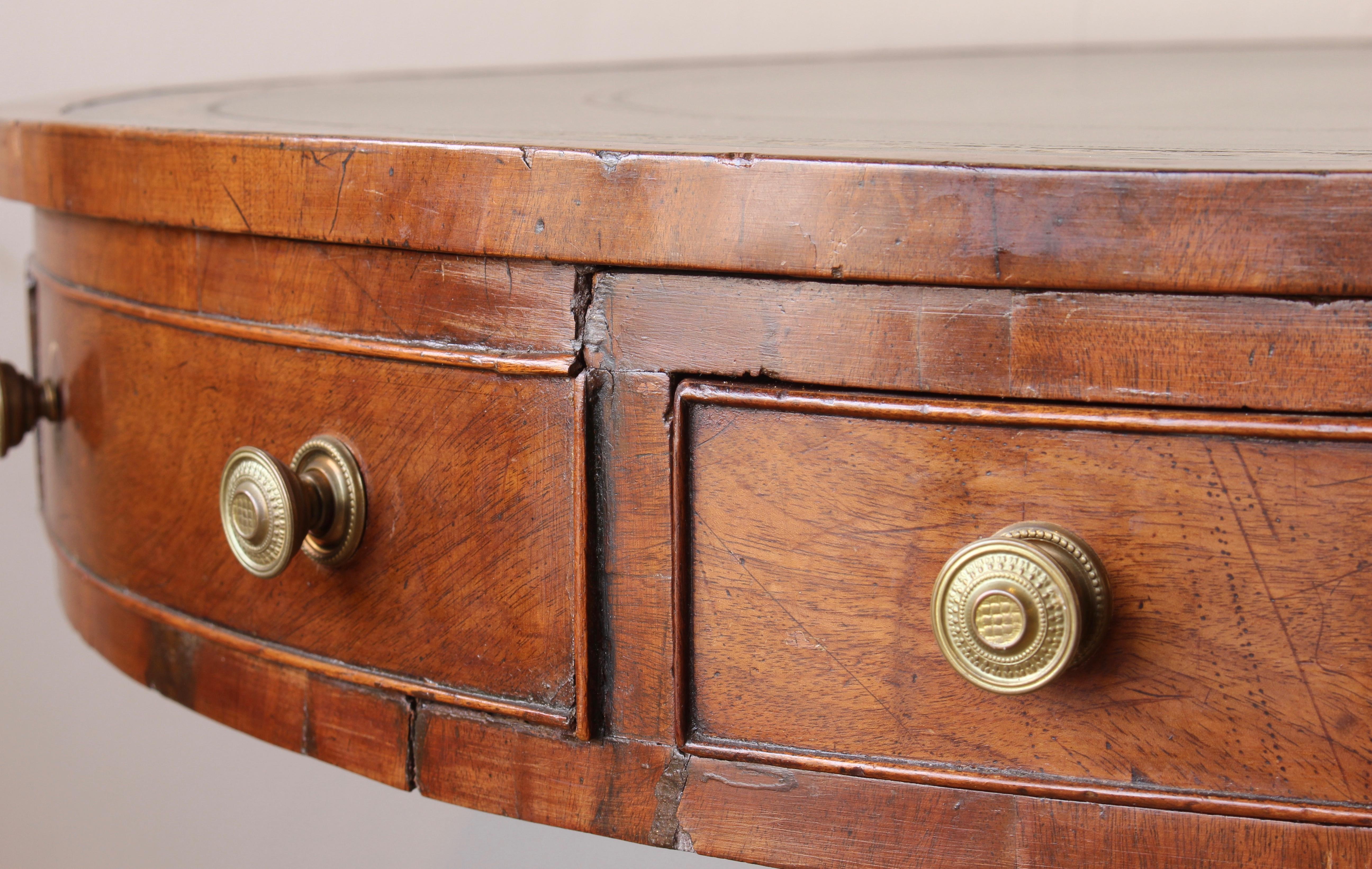 19th Century English Leather Topped Drum Table 4