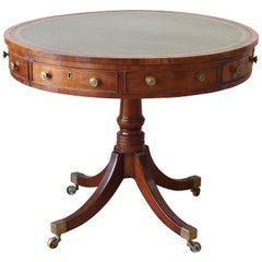 19th Century English Leather Topped Drum Table