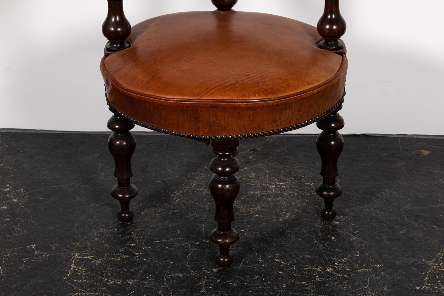 19th Century English Leather Upholstered Desk Chair 6