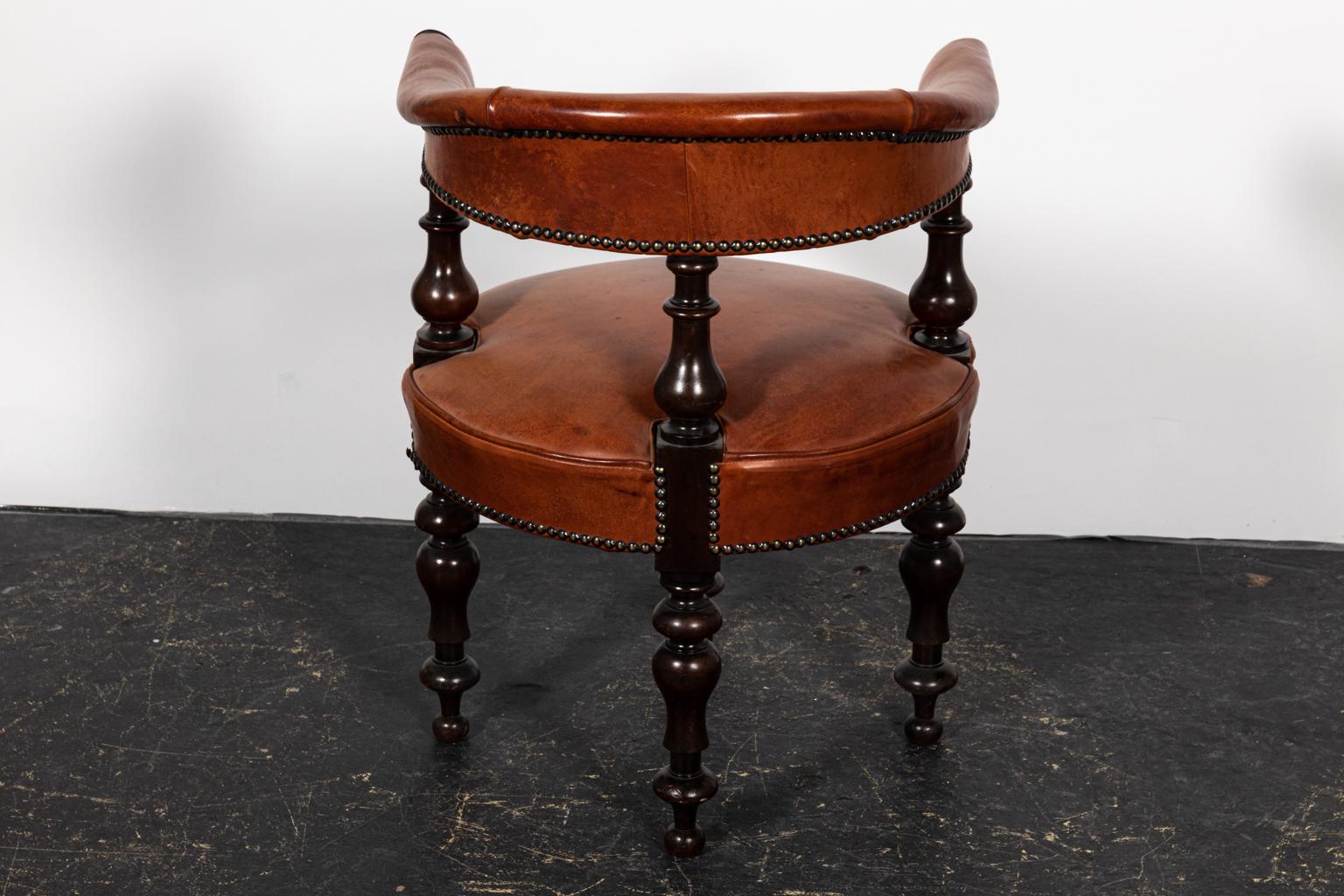 19th Century English Leather Upholstered Desk Chair 4