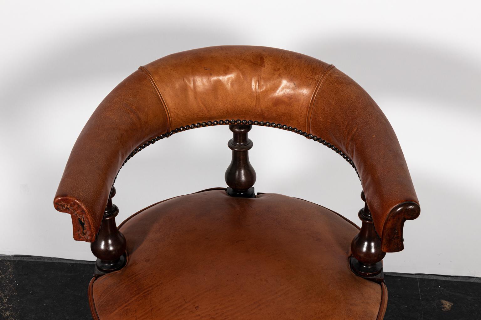 19th Century English Leather Upholstered Desk Chair 5