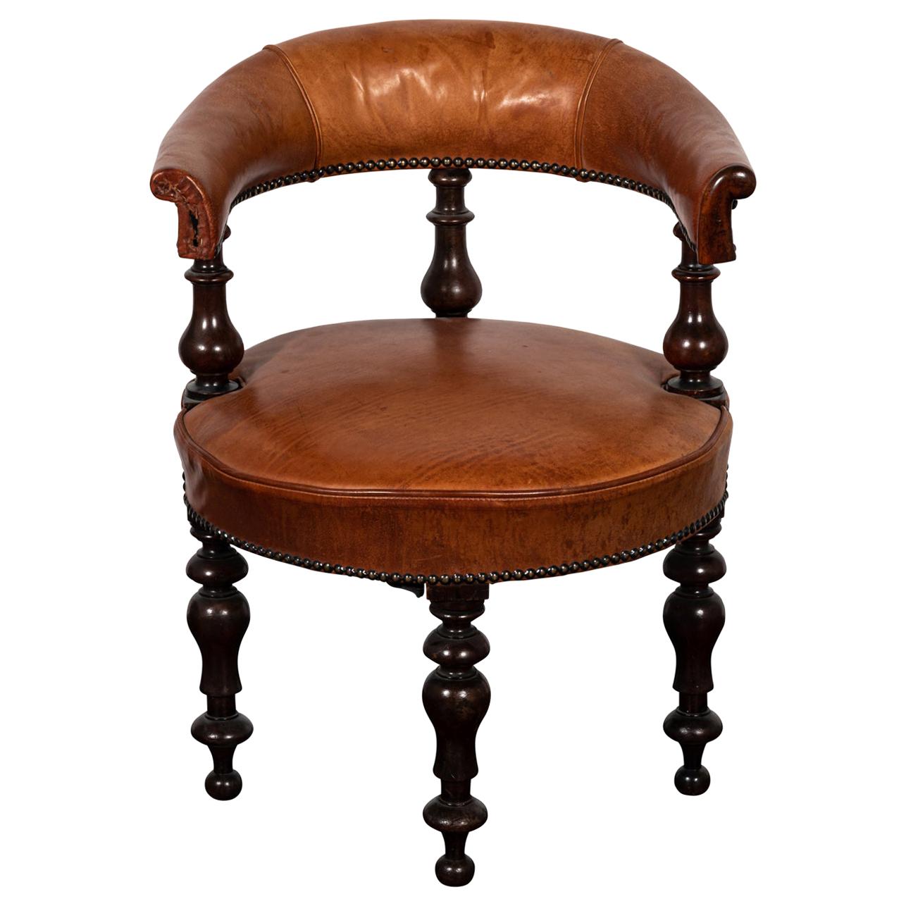 19th Century English Leather Upholstered Desk Chair