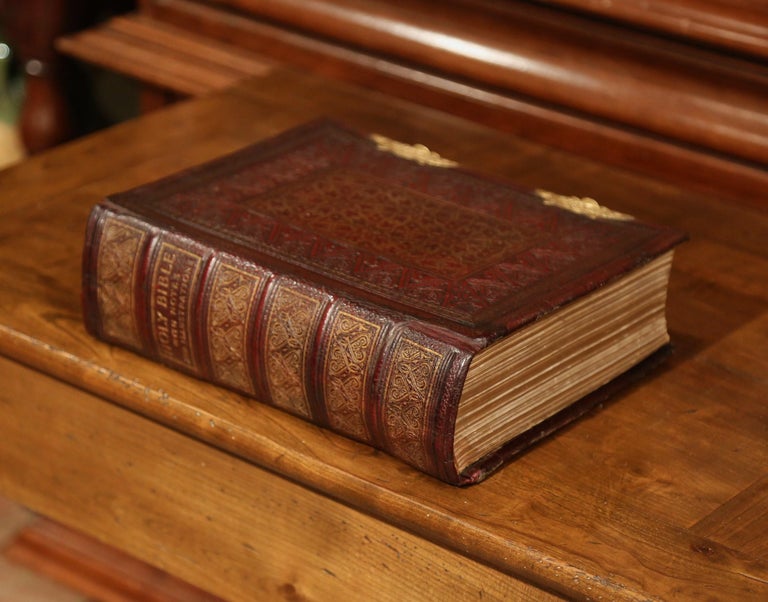 19th Century English Leatherbound and Brass Locks Holy Bible with