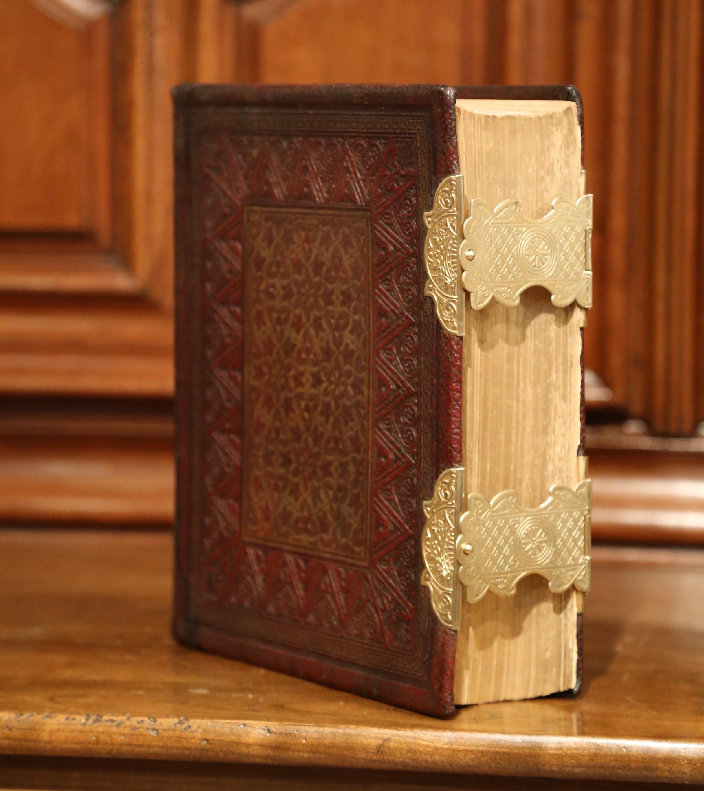 19th Century English Leatherbound and Brass Locks Holy Bible with Illustrations 2