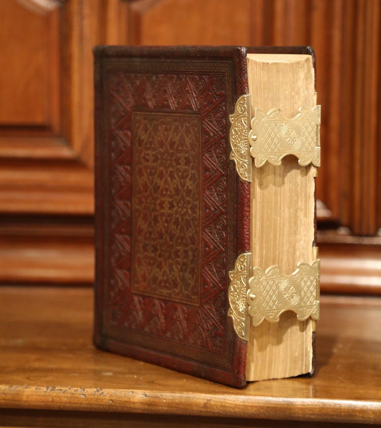 19th Century English Leatherbound and Brass Locks Holy Bible with