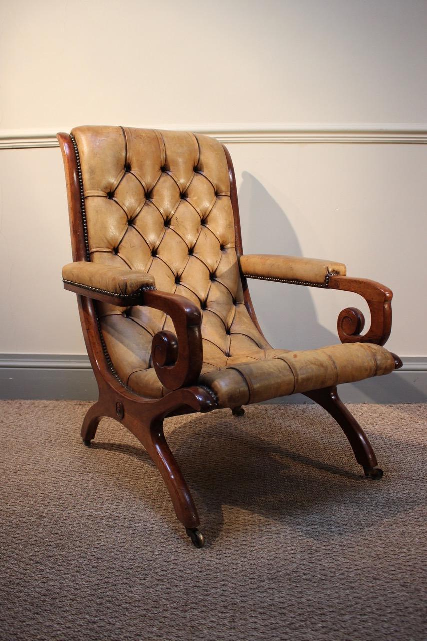 A good quality, late 19th century English mahogany library armchair, reupholstered in leather in the 1970s.
Very comfortable.