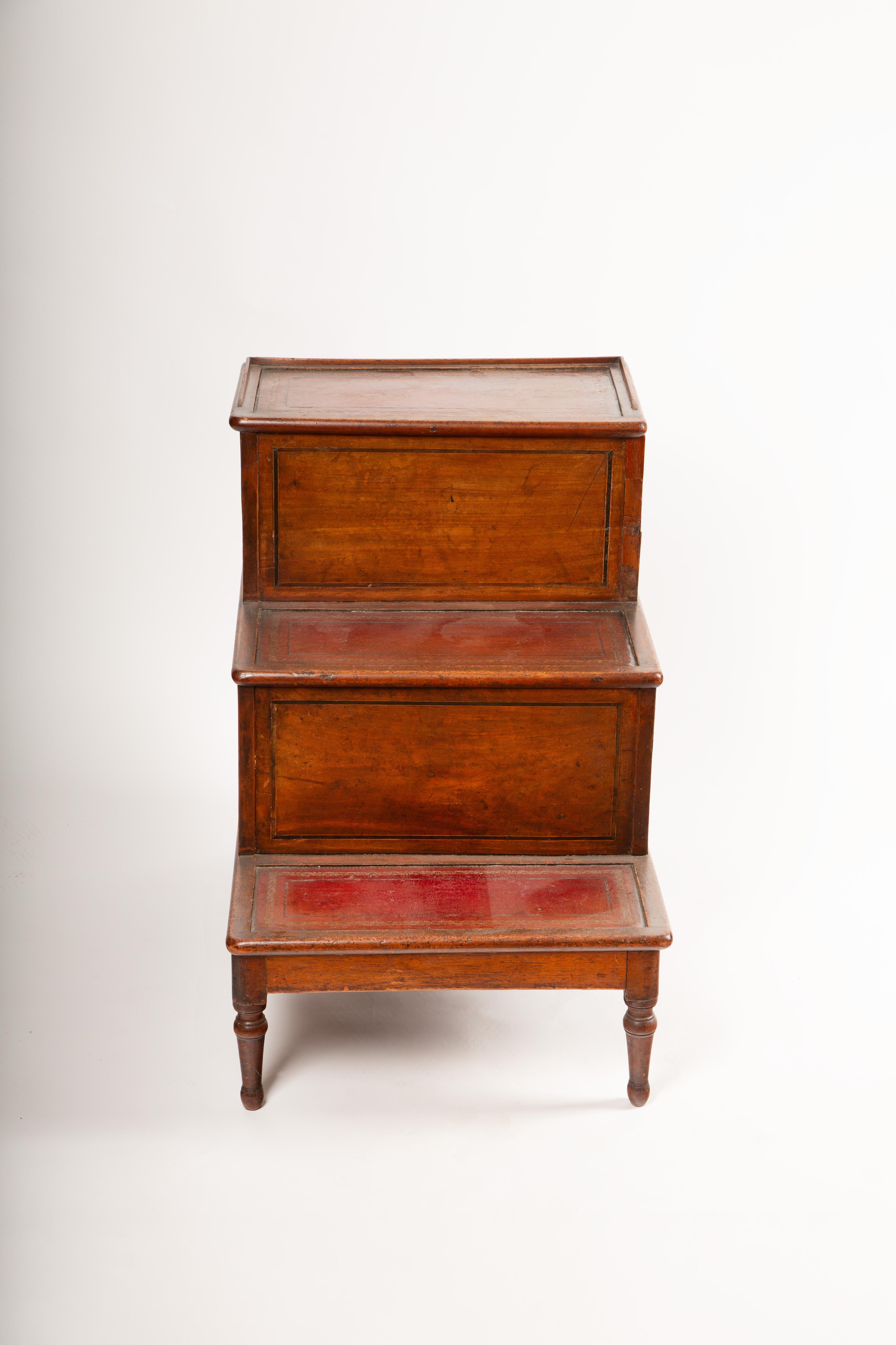 Victorian 19th-Century English Library Steps with Tooled Leather and Hidden Storage