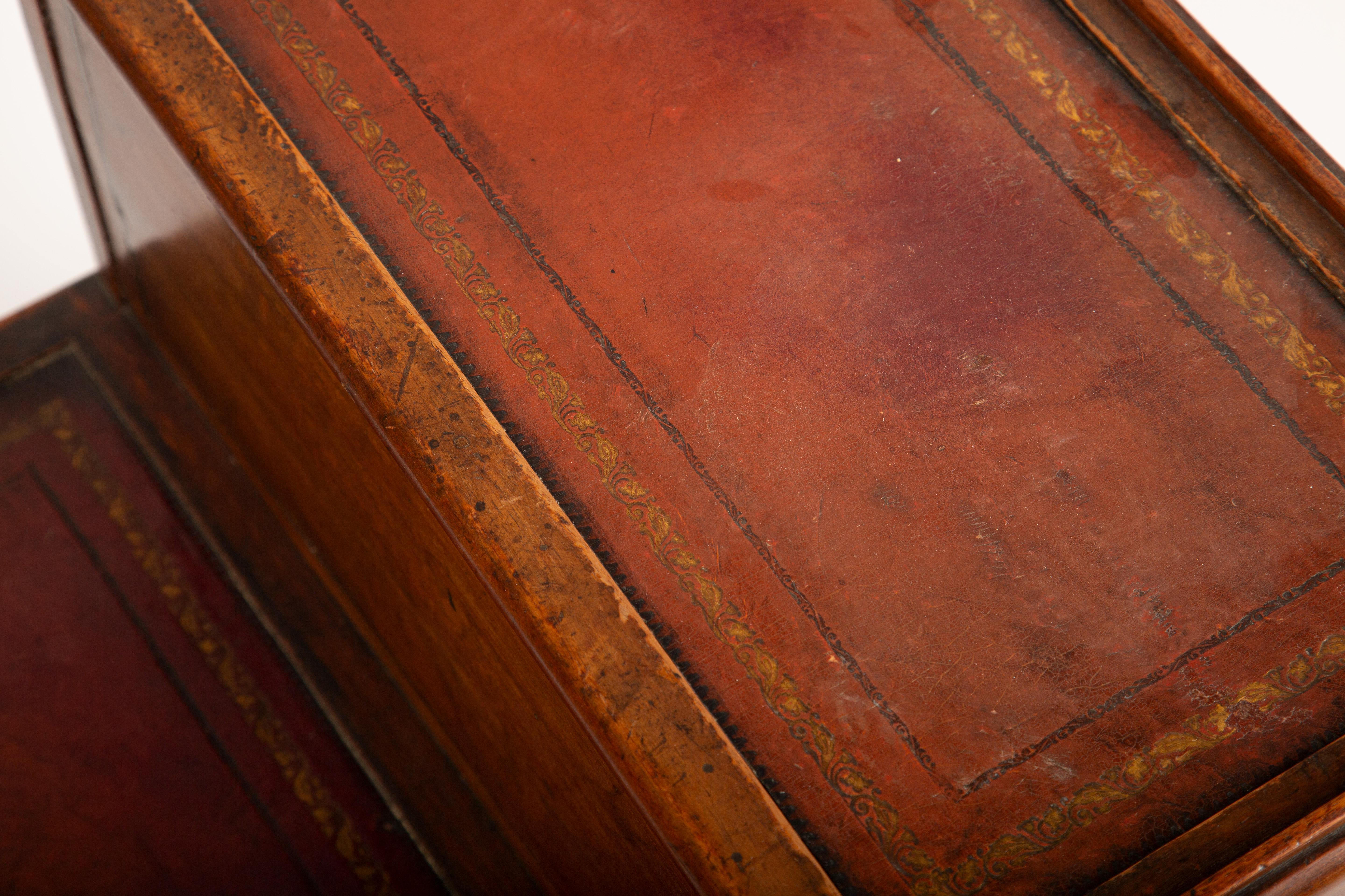 19th-Century English Library Steps with Tooled Leather and Hidden Storage 1