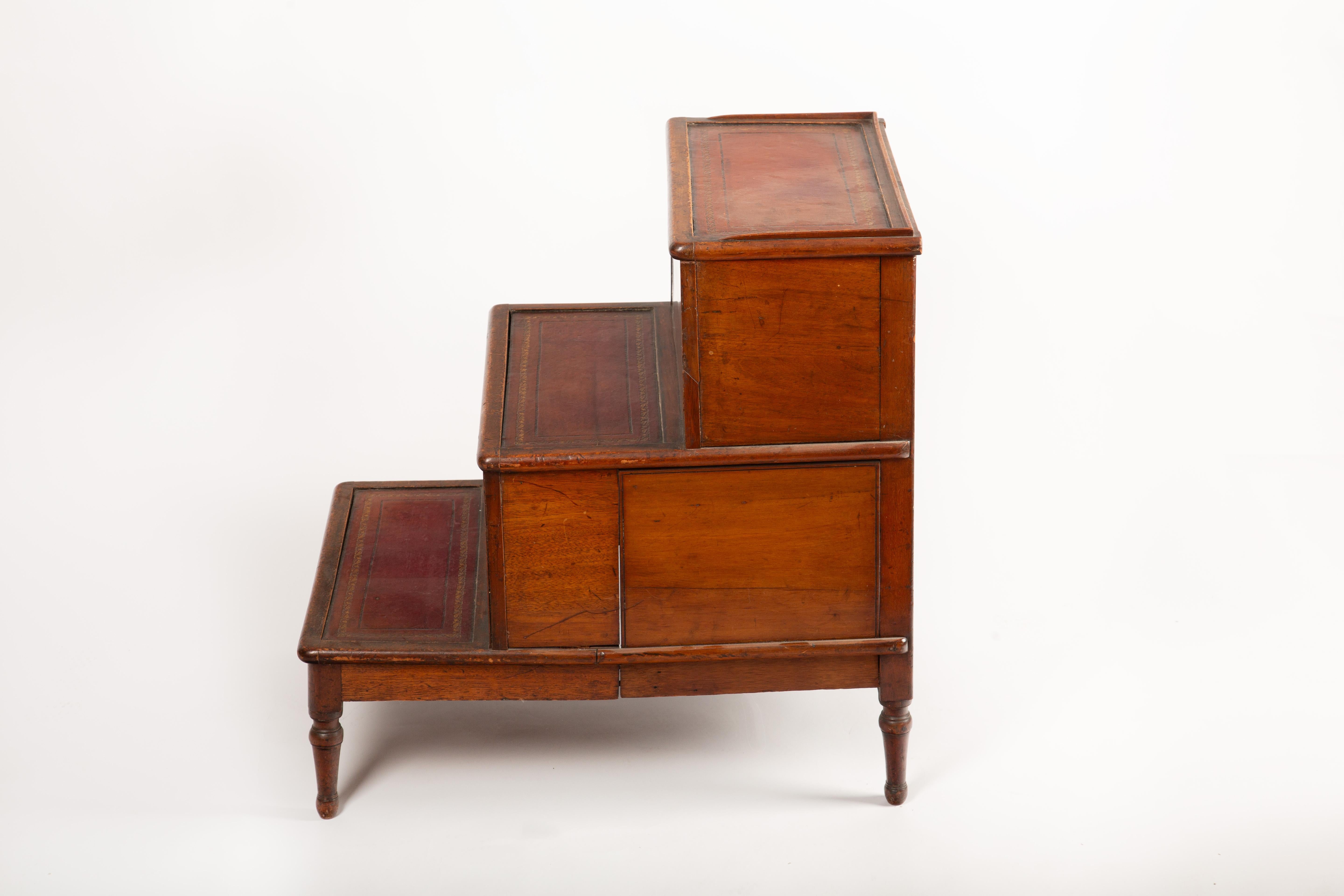 19th-Century English Library Steps with Tooled Leather and Hidden Storage 2