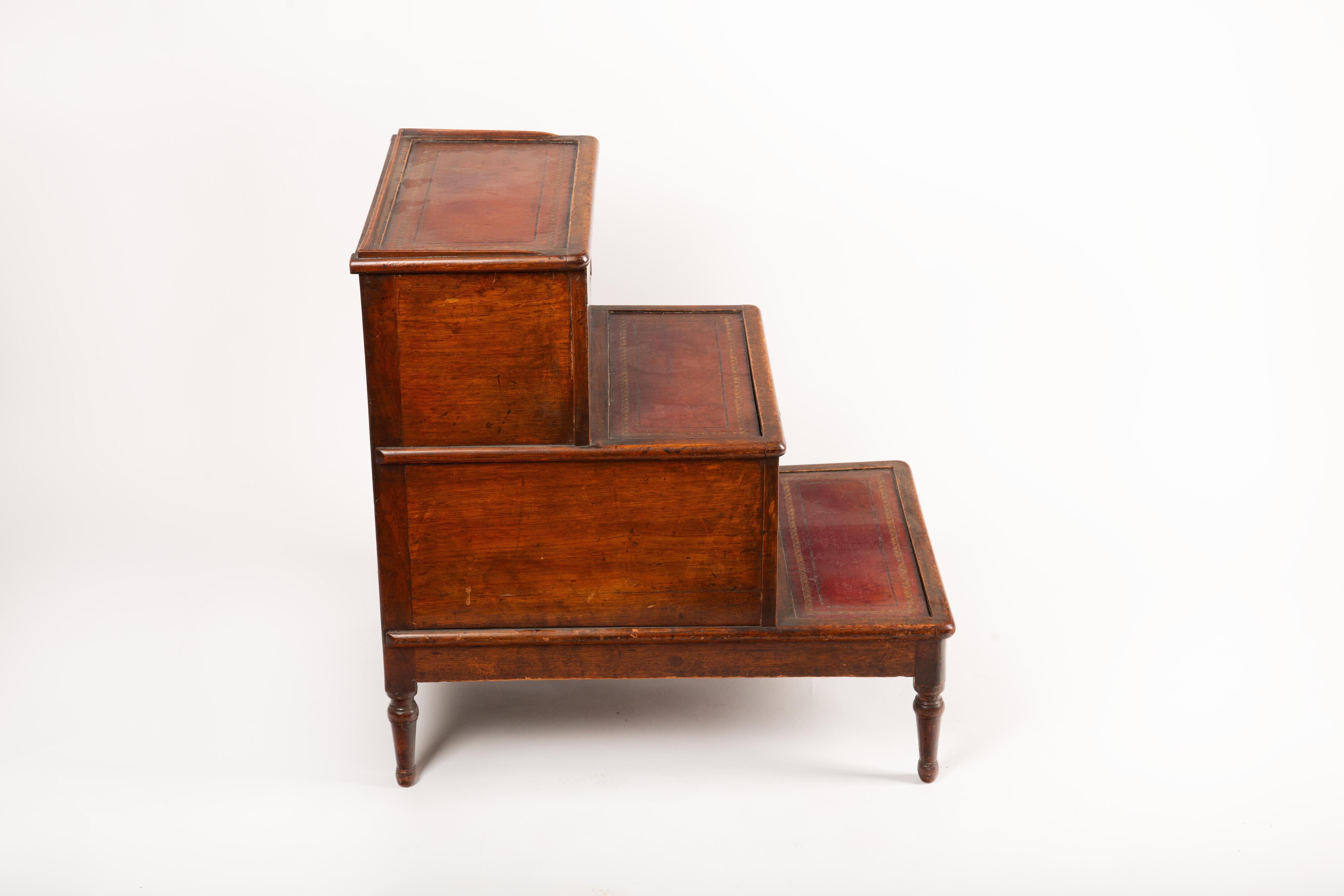 19th-Century English Library Steps with Tooled Leather and Hidden Storage 3