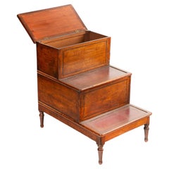 19th-Century English Library Steps with Tooled Leather and Hidden Storage