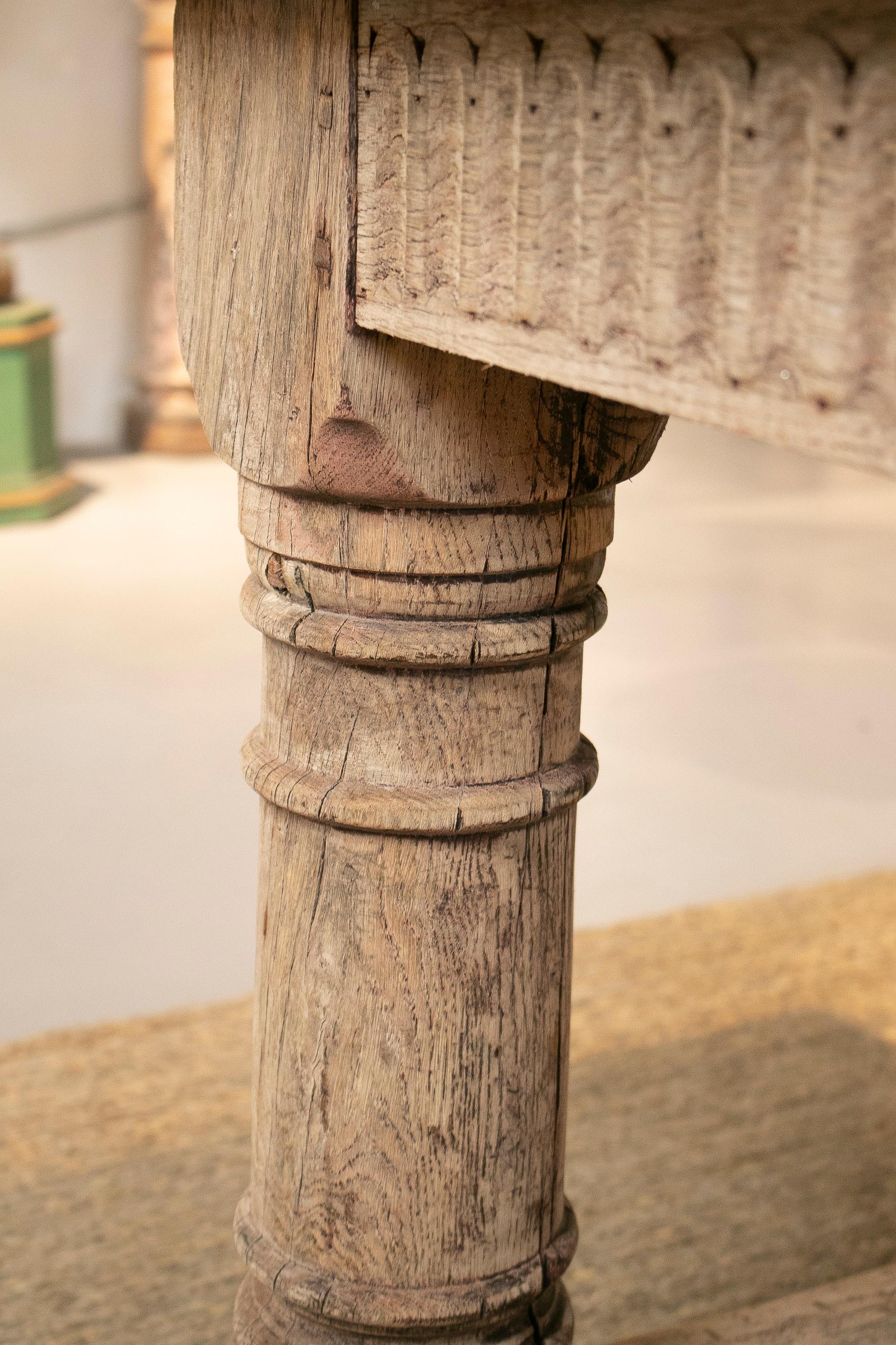 19th Century English Lime Washed Wood Rustic Dinning Table with Crossbeam Legs 7