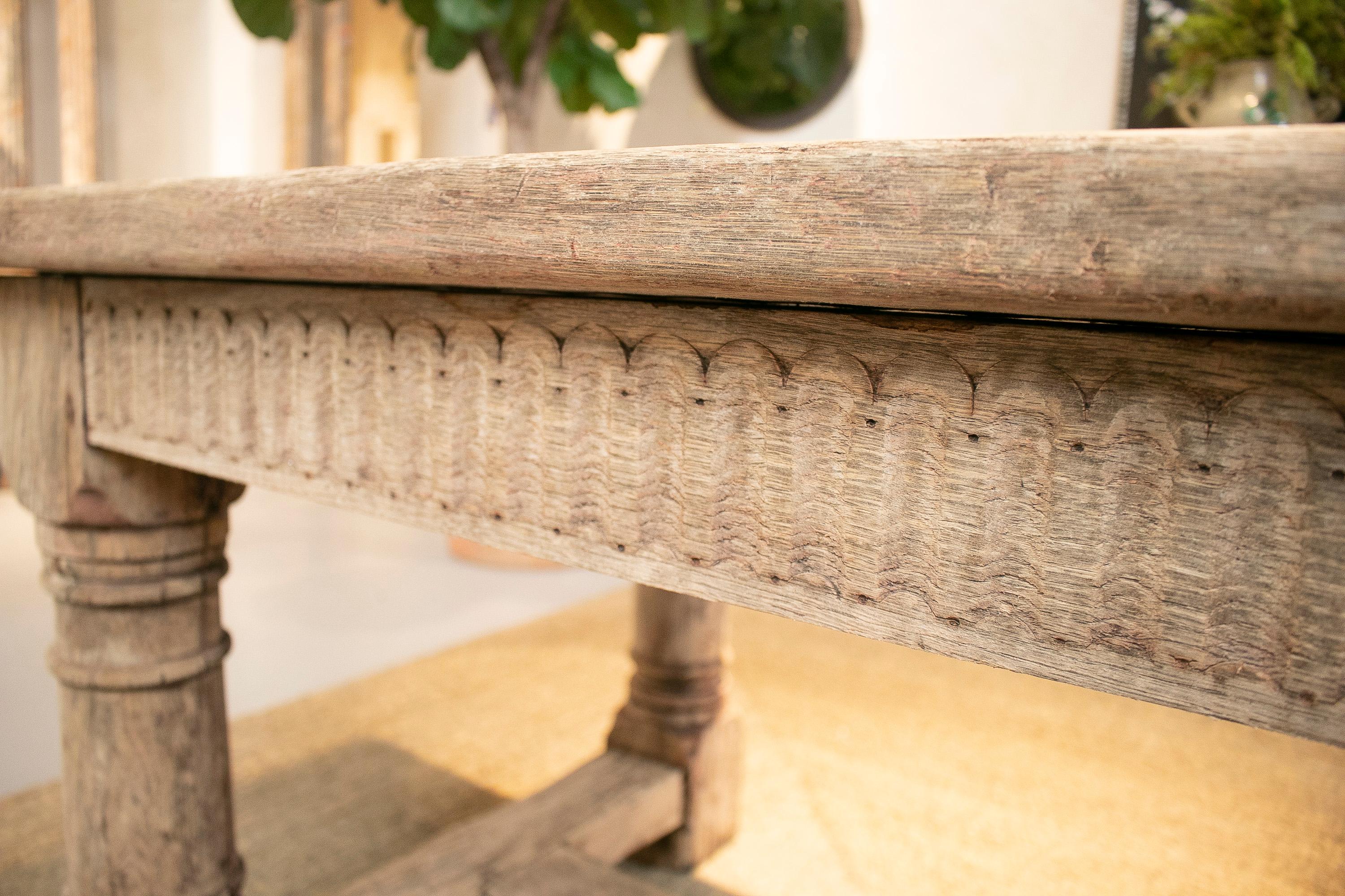 19th Century English Lime Washed Wood Rustic Dinning Table with Crossbeam Legs 8