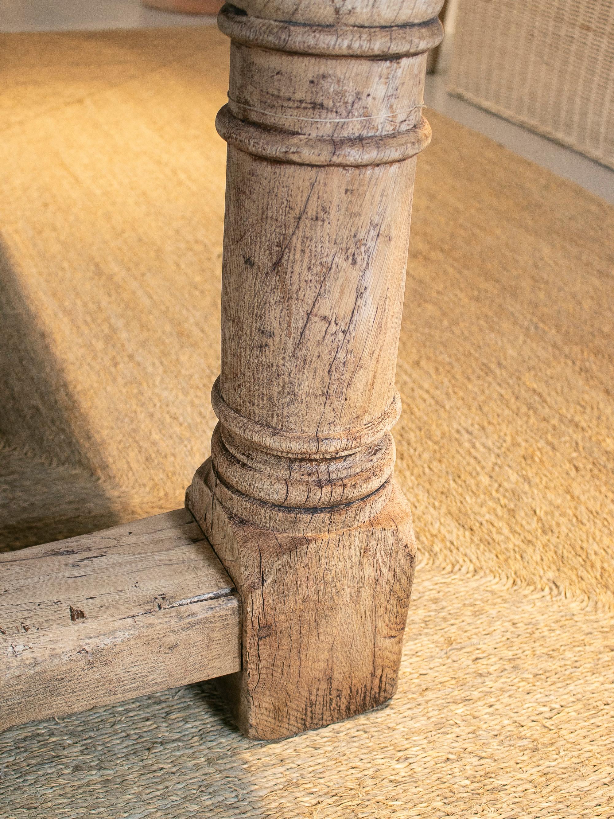 19th Century English Lime Washed Wood Rustic Dinning Table with Crossbeam Legs 9