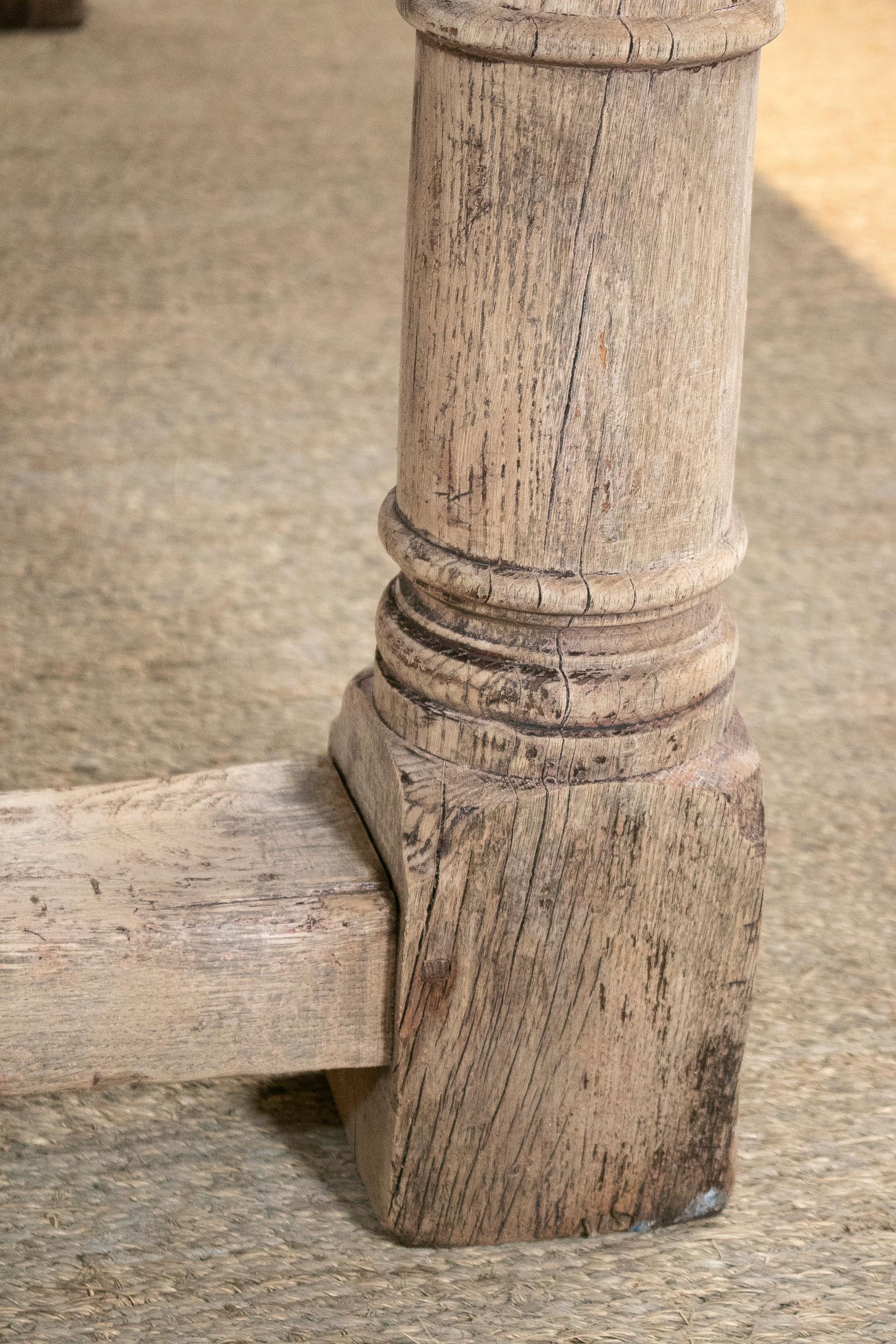 19th Century English Lime Washed Wood Rustic Dinning Table with Crossbeam Legs 15