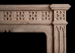 19th Century English Limestone Fireplace in Gothic Revival Style