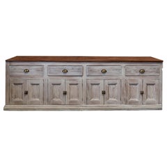 Antique 19th Century English Limewashed Pine Counter / Dresser Base / Sideboard