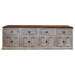 19th Century English Limewashed Pine Counter / Dresser Base / Sideboard