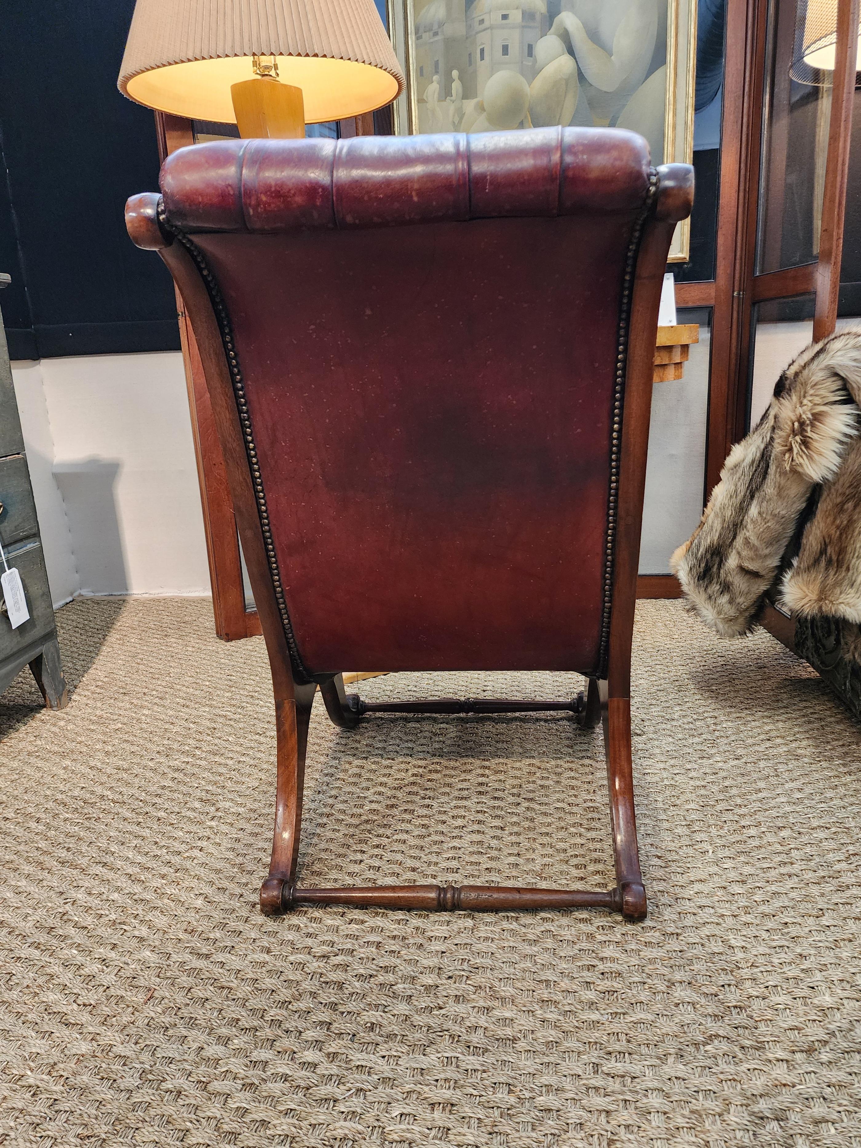 19th Century English Lolling Chair In Leather and Mahogany  6