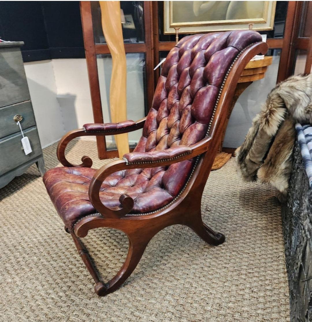 19th Century English Lolling Chair In Leather and Mahogany  For Sale 7