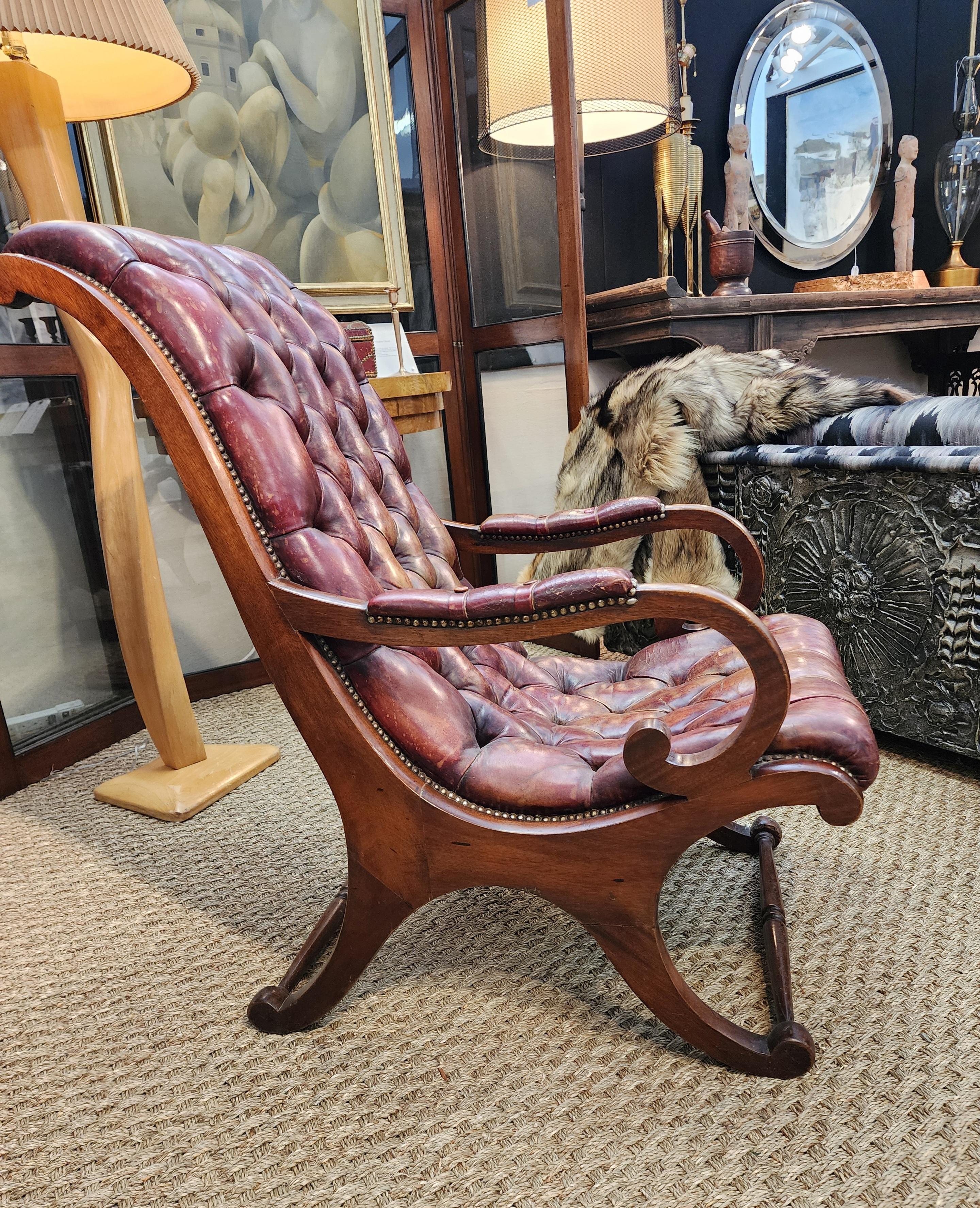 19th Century English Lolling Chair In Leather and Mahogany  11
